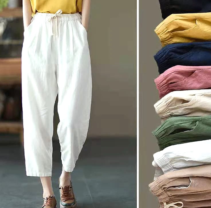 XPQBB Women's Cotton Linen Harem Pants High Waist