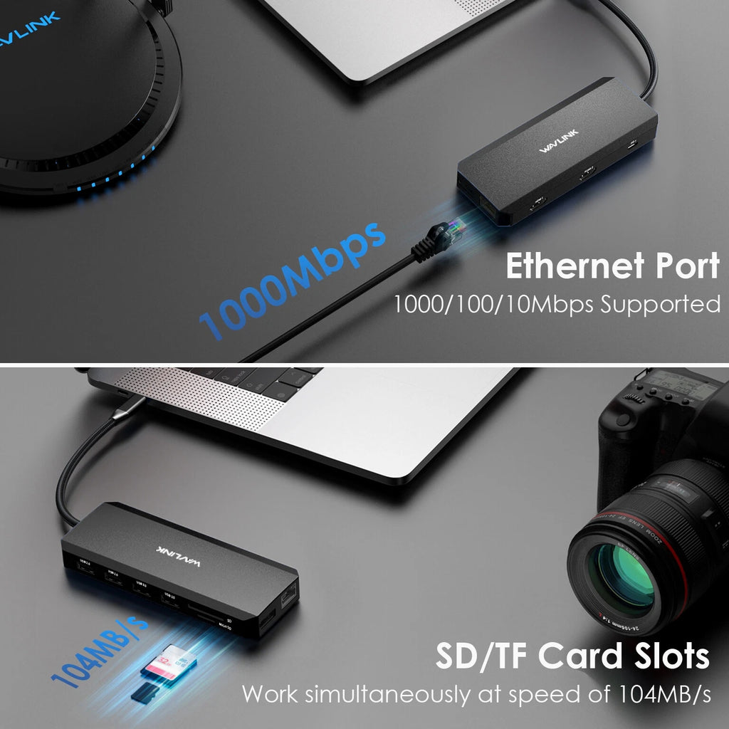 12-in-1 5Gbps USB3 USB C Hub Triple Display USB C Dock Multiport 2x HDMI DP RJ45