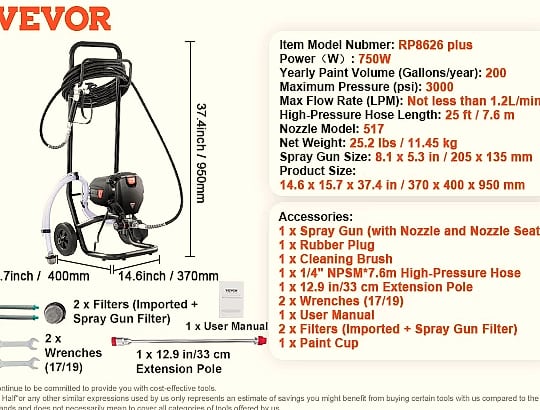 SucceBuy 950W Airless Paint Sprayer, 3000PSI Electric Sprayer