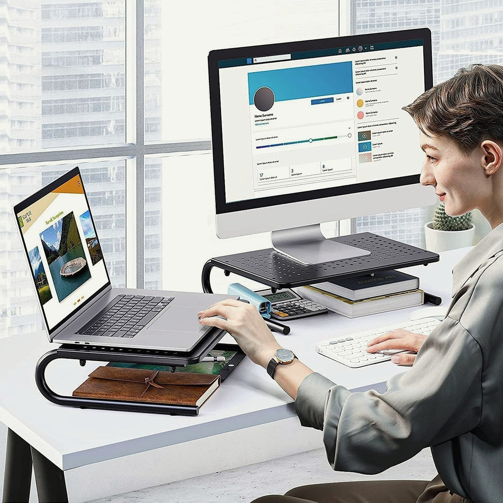 HUANUO Monitor Riser Desk Organizer with Vented Laptop Shelf