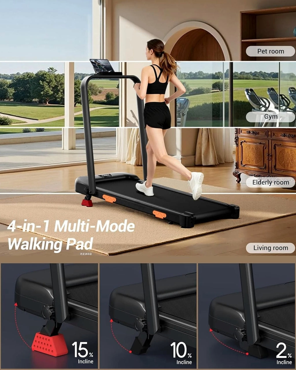 3-in-1 Foldable Treadmill with 300 LBS Capacity, 15% Incline Walking Pad Treadmills for