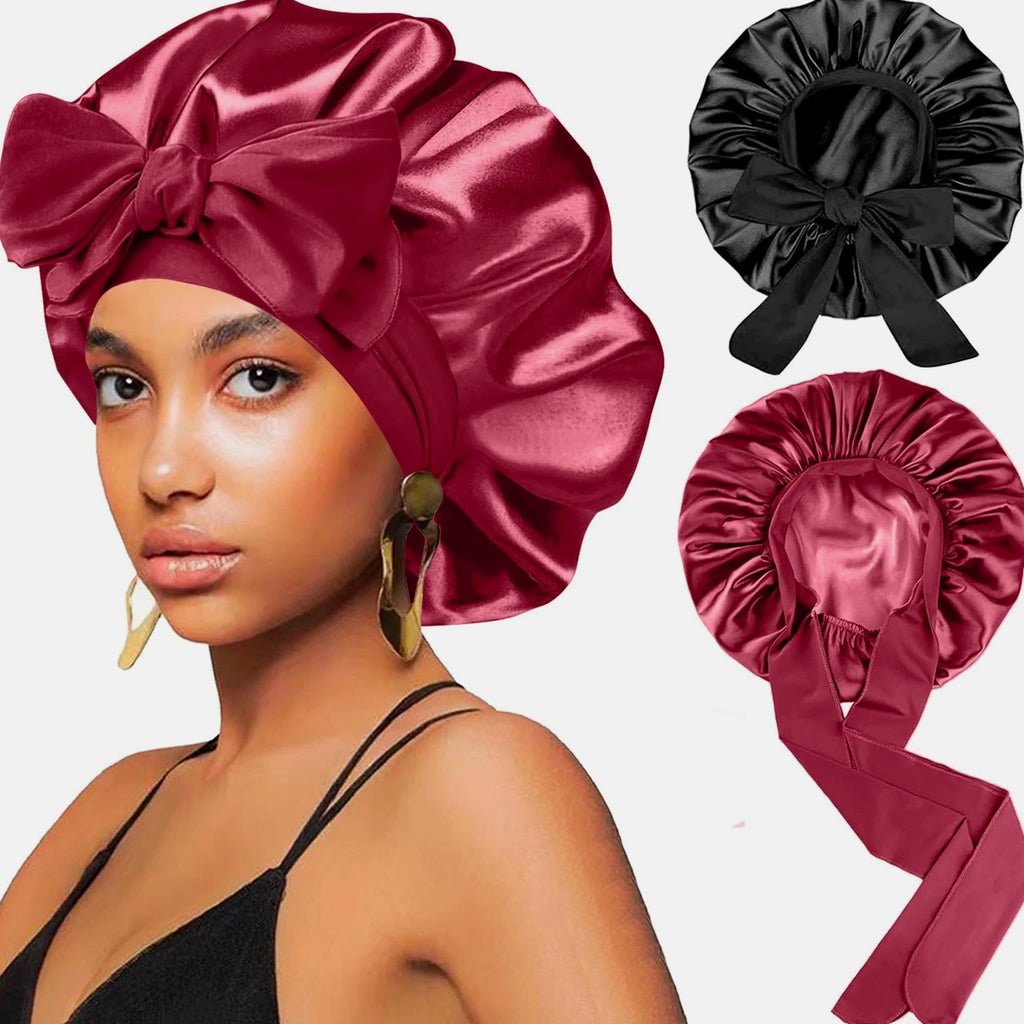 2 Pcs Silk Hair Satin Bonnet for Sleeping Women, Large Satin Sleep Bonnets