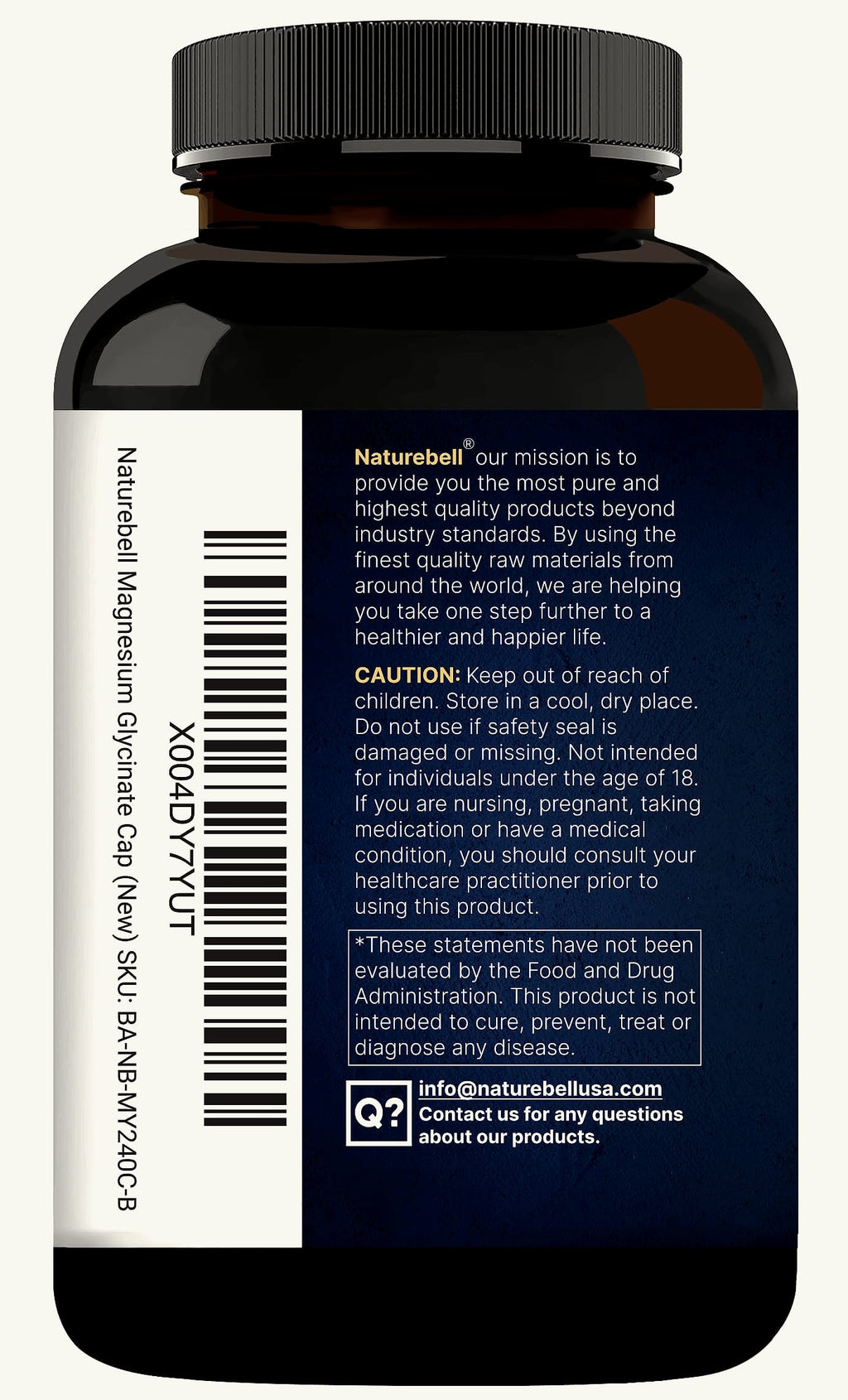 NatureBell Magnesium Glycinate 500mg, 240 Veggie Capsules
