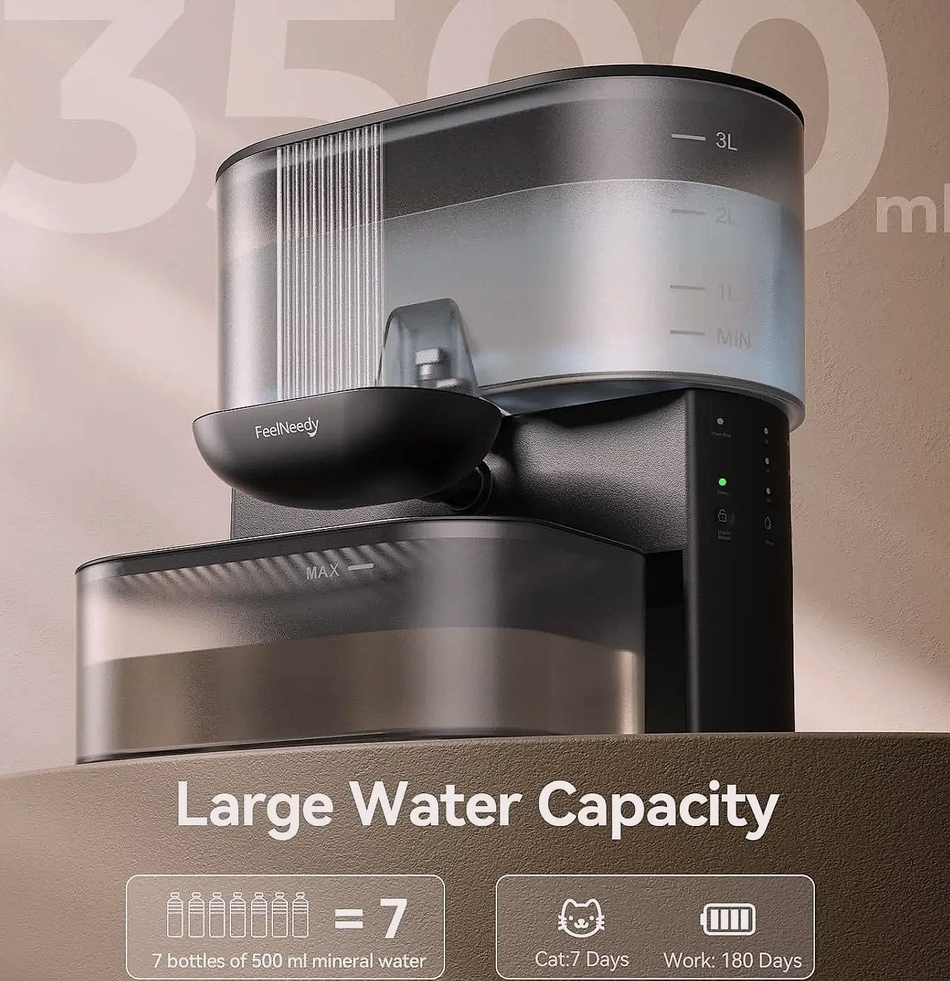 Cordless Pet Water Fountain with Wastewater Separation System