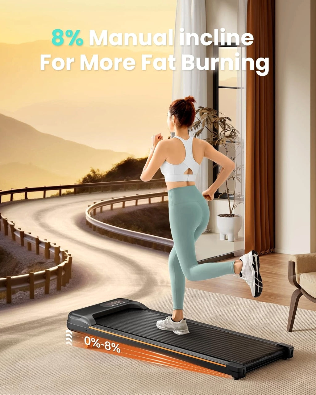 Abonow Portable Walking Pad Treadmill, Under Desk Incline, Home Office 0.5-4.0MP