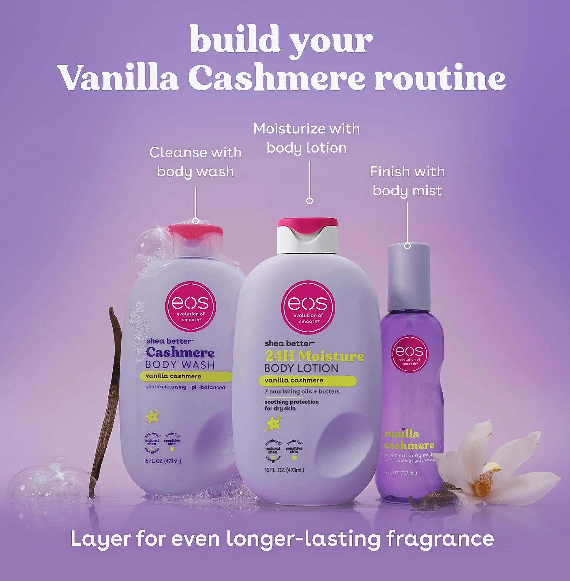 eos Vanilla Cashmere Body Wash, Moisturizing Creamy Gel, 16 fl oz