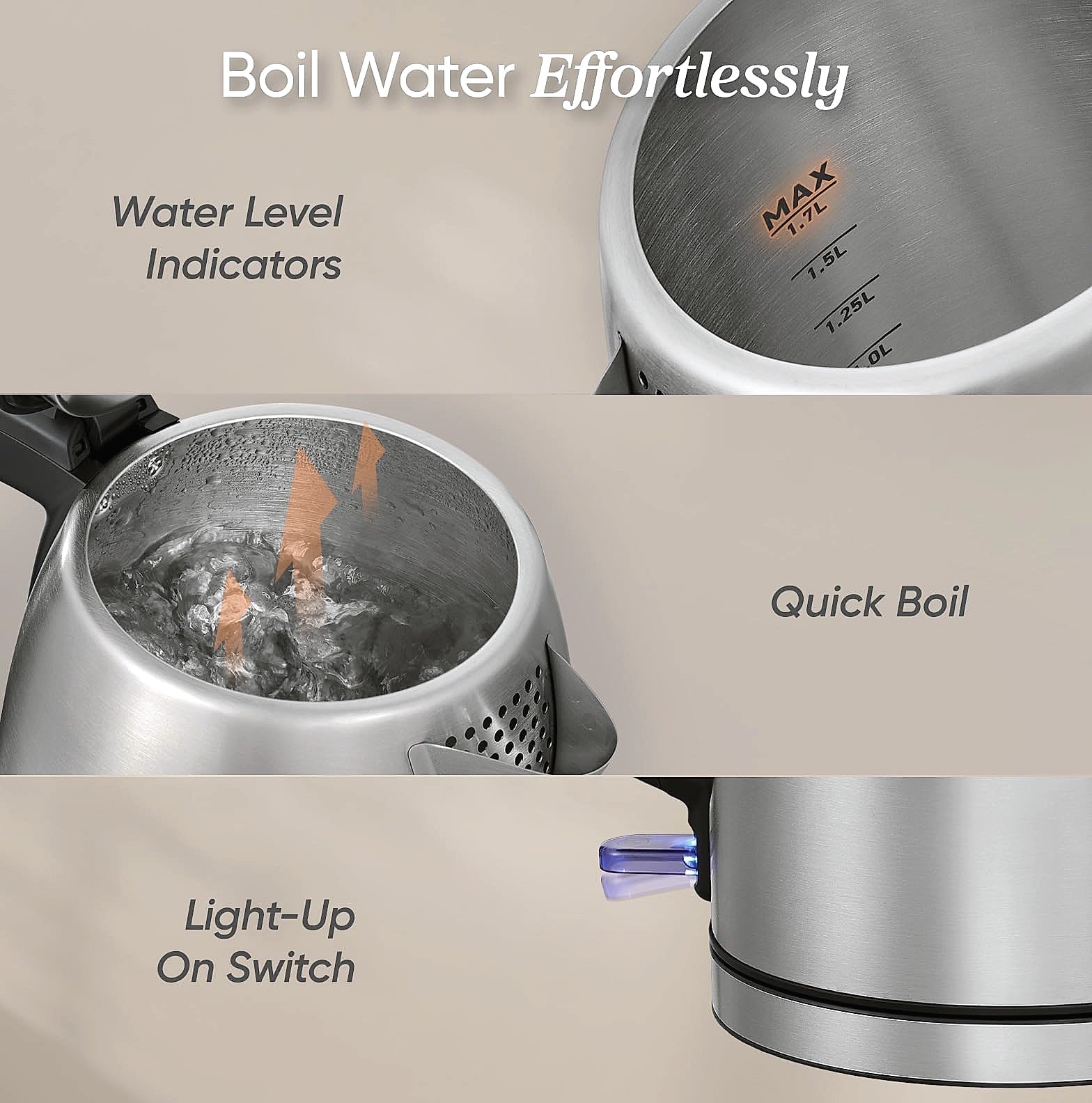 Cosori 1.7L Electric Kettle, Stainless Steel, 1500W Fast Boil