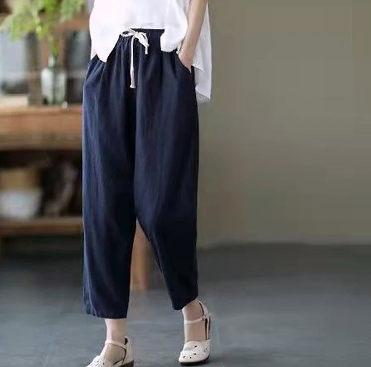 XPQBB Women's Cotton Linen Harem Pants High Waist