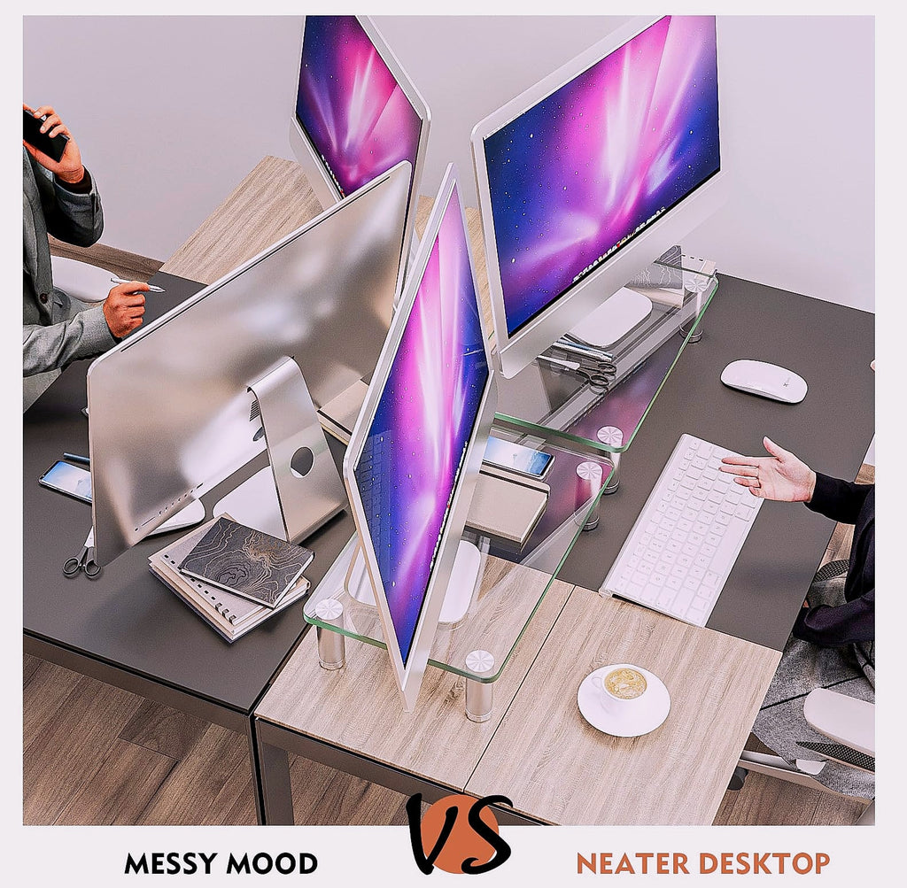 Hemudu Monitor Riser Stand 2 Pack Height Adjustable Tempered Glass