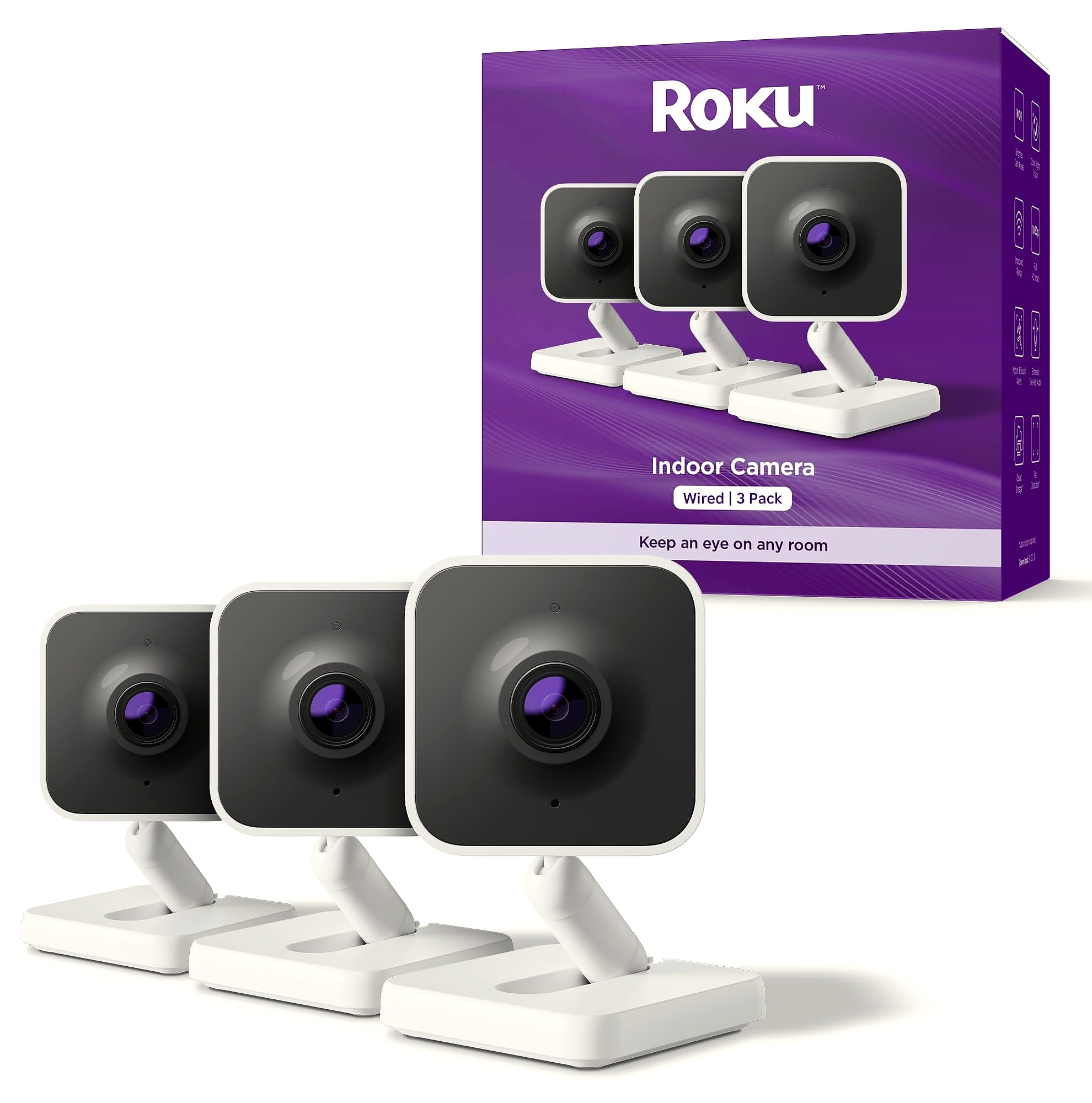 Roku Indoor Camera 2-Pack Wired Home Security with 1080p Night Vision