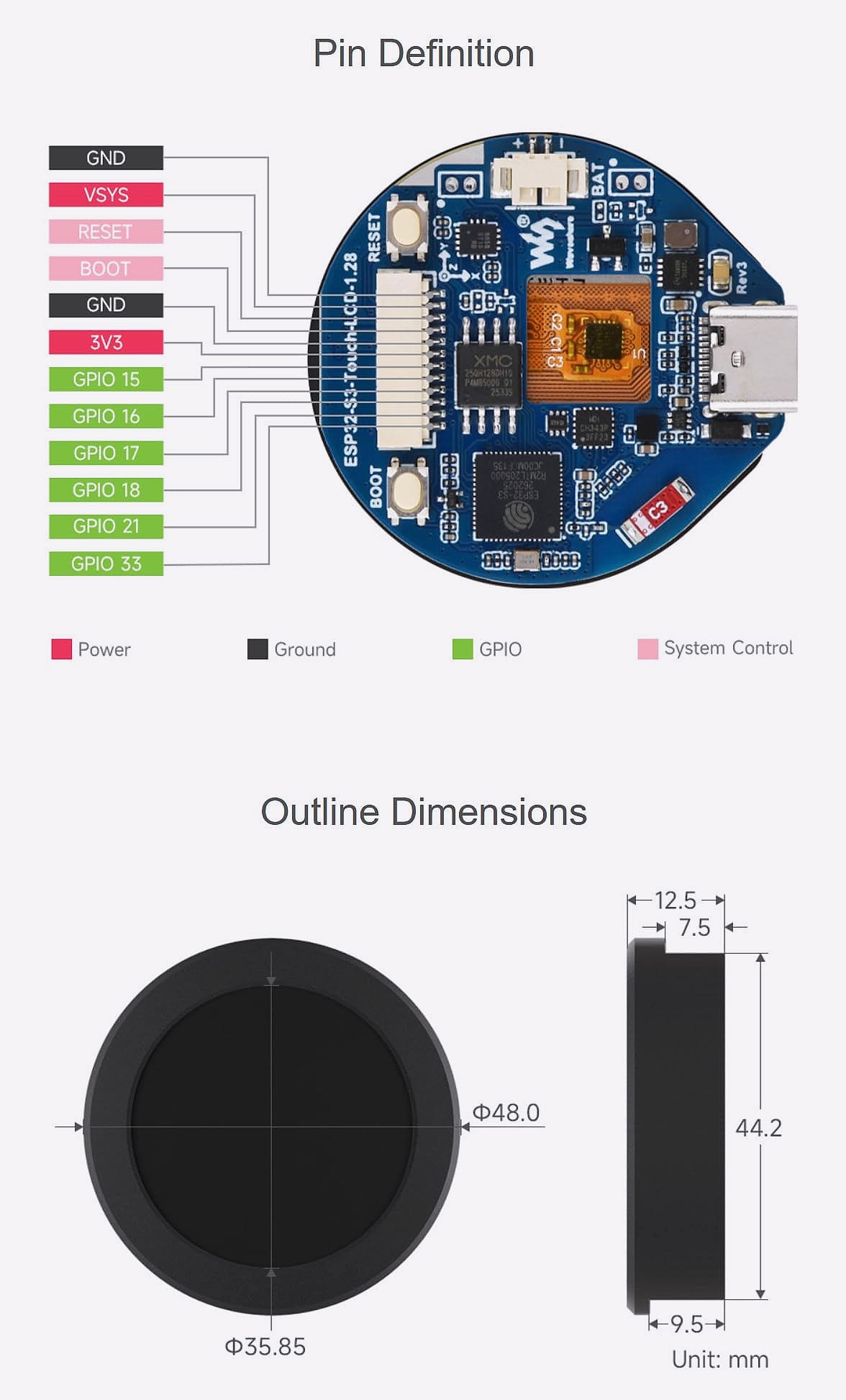 XYGStudy ESP32-S3 Round Touch LCD Development Board