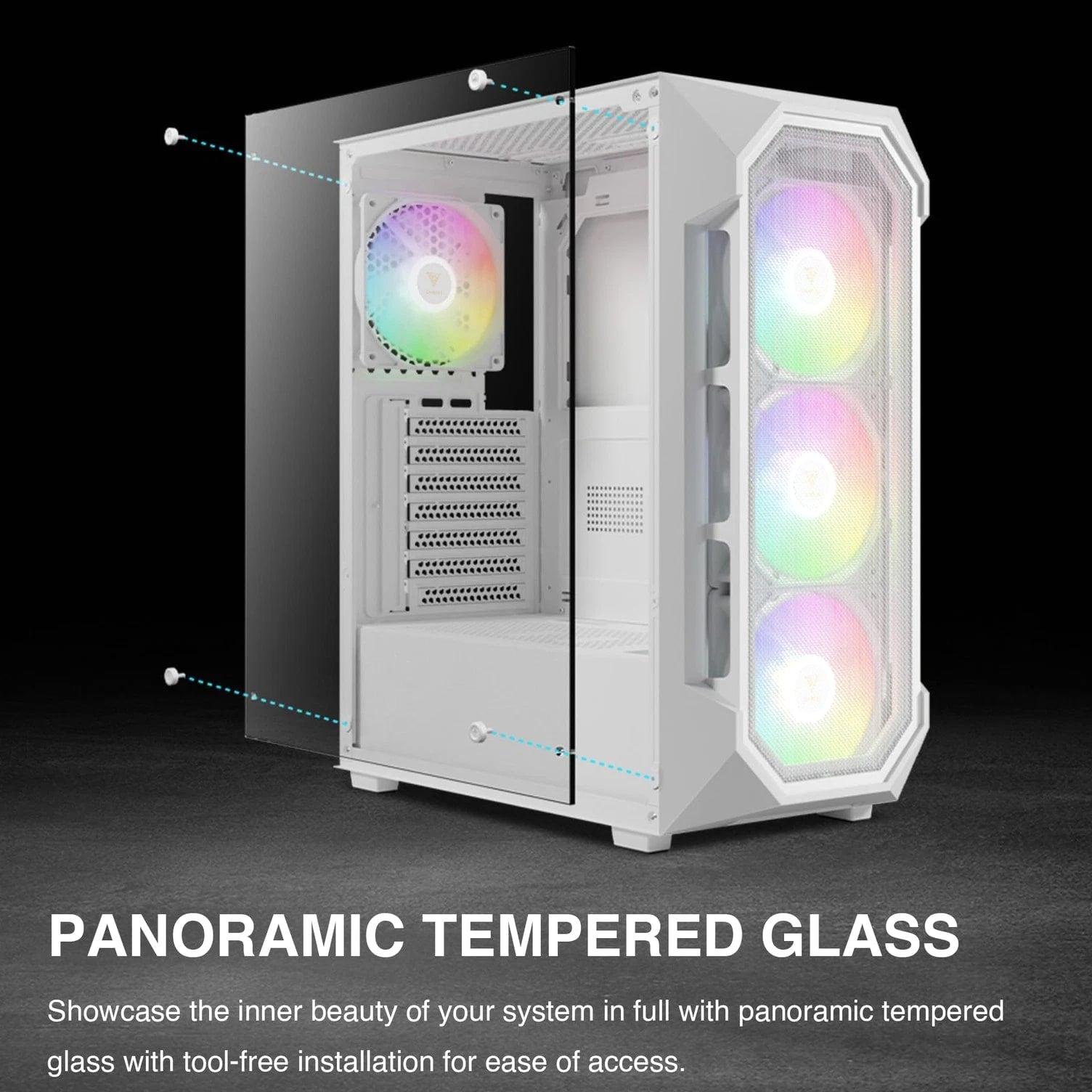 ATX Mid Tower Gaming PC Case with Tempered Glass and 4x 120mm Fans