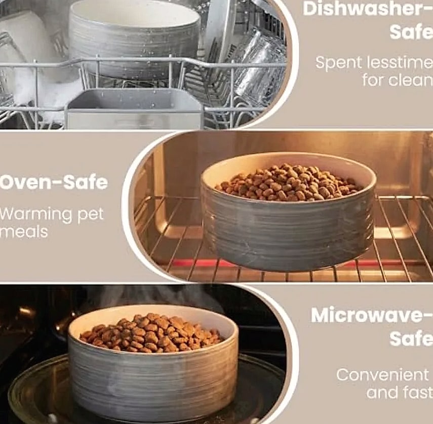 Elevated Ceramic Dog Bowl with Bamboo Stand