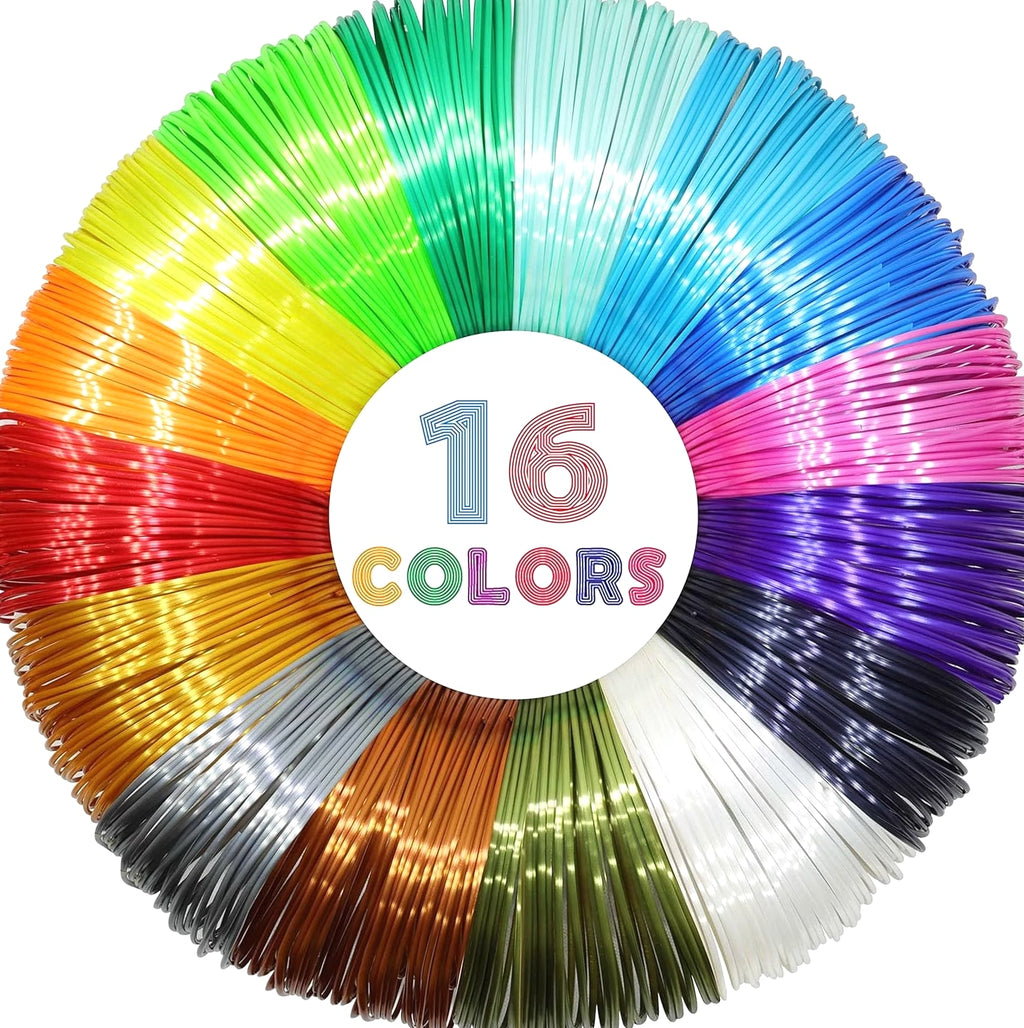 16 Colors Silk Shiny PLA Filament Sample Pack, Each Color 4 Meter Length, Total