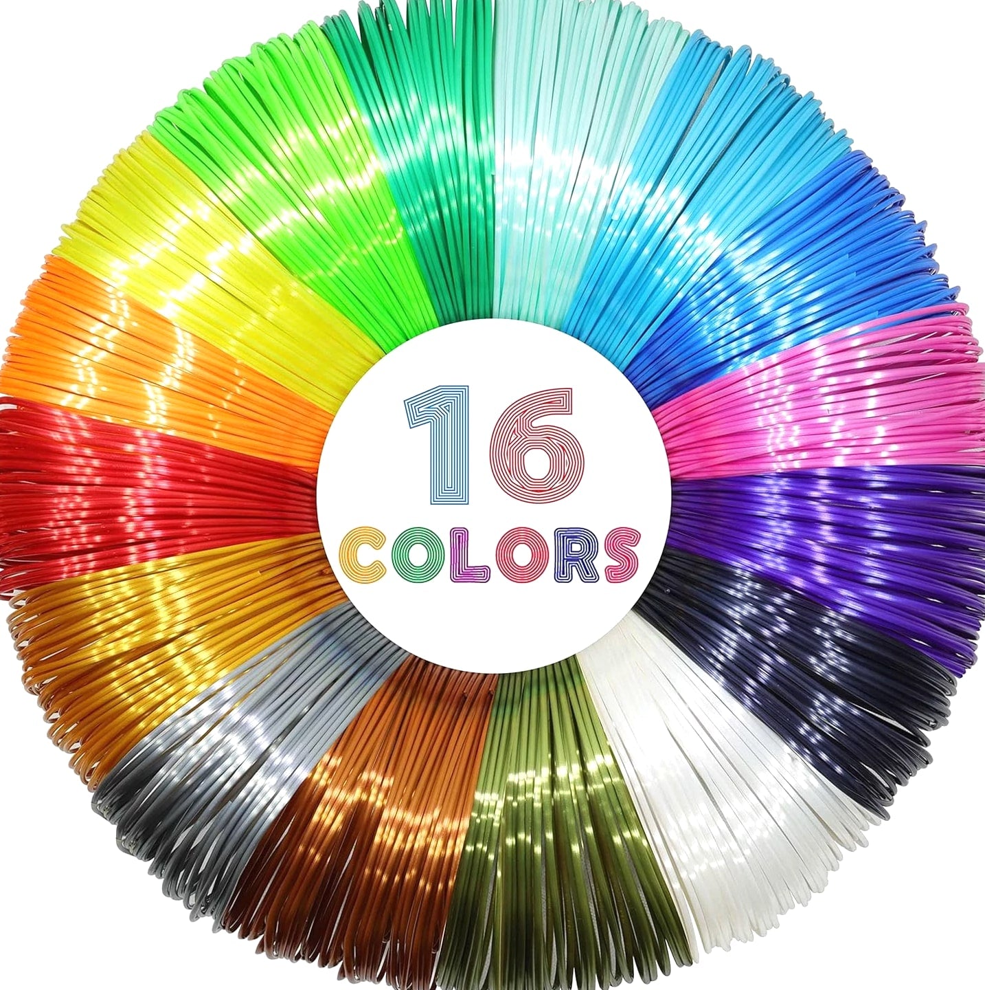 16 Colors Silk Shiny PLA Filament Sample Pack, Each Color 4 Meter Length, Total