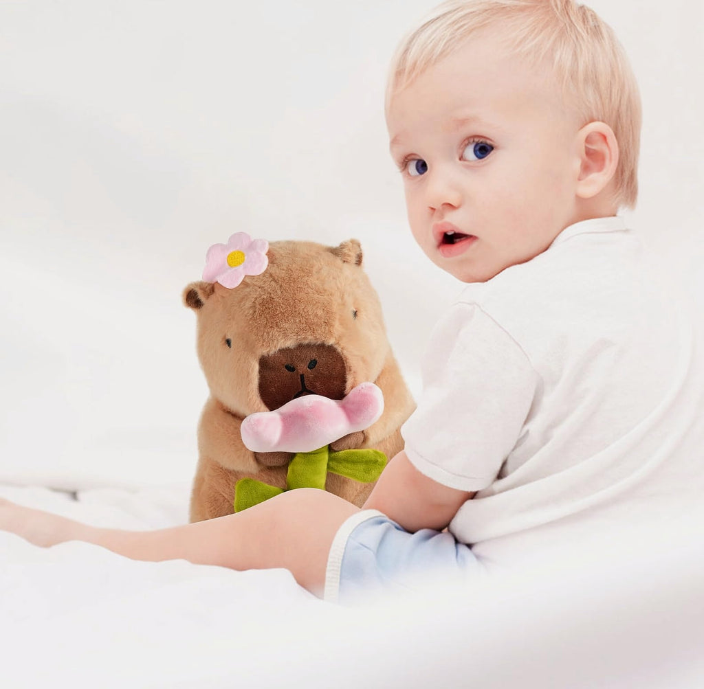 CHDBLOCK Flower Capybara Plush Toy, 11 Inch Soft Stuffed Animal