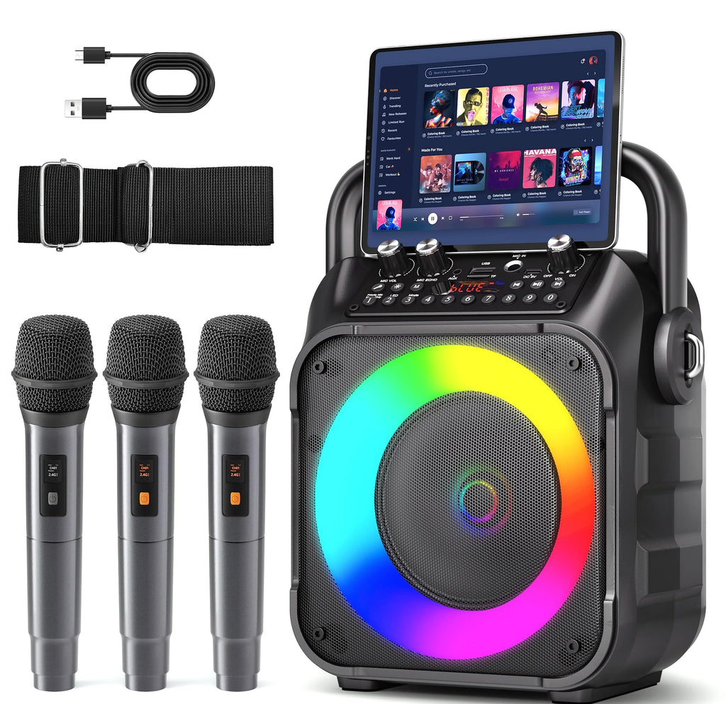 CYY Portable Karaoke Machine with 2 Wireless Microphones