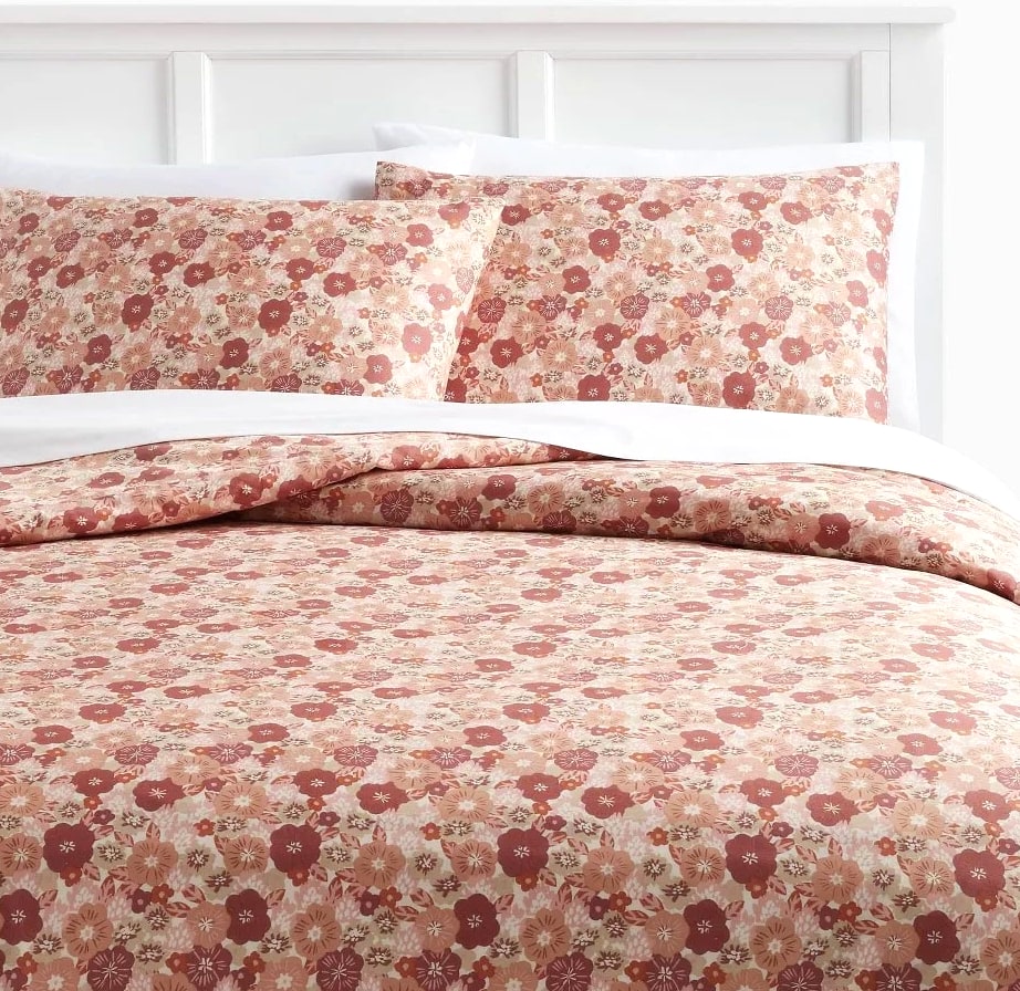 Full/Queen Printed Easy Care Duvet Cover and Sham Set Copper/Light Pink Floral