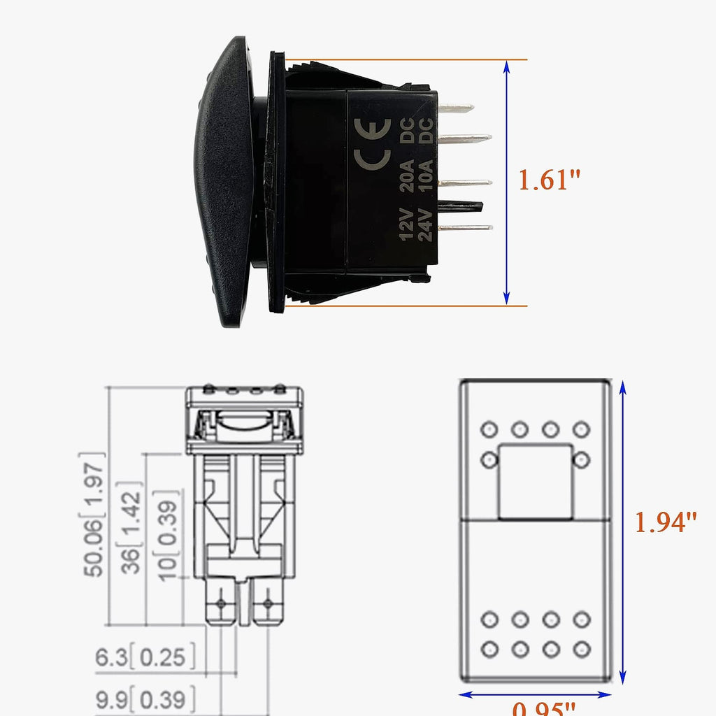 BACAUTOPARTS 5 Pin Rocker Switch 12V/20A 24V/10A LED Toggle