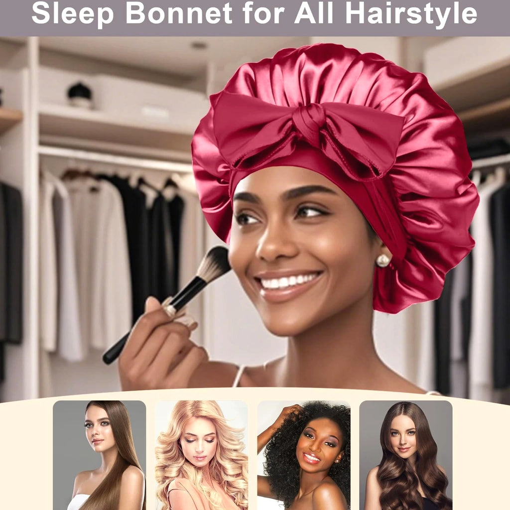 2 Pcs Silk Hair Satin Bonnet for Sleeping Women, Large Satin Sleep Bonnets
