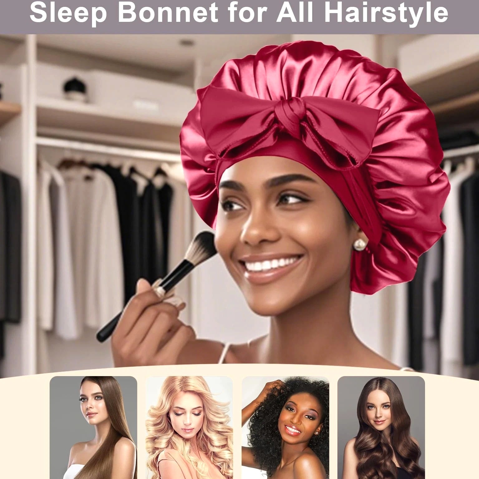 2 Pcs Silk Hair Satin Bonnet for Sleeping Women, Large Satin Sleep Bonnets