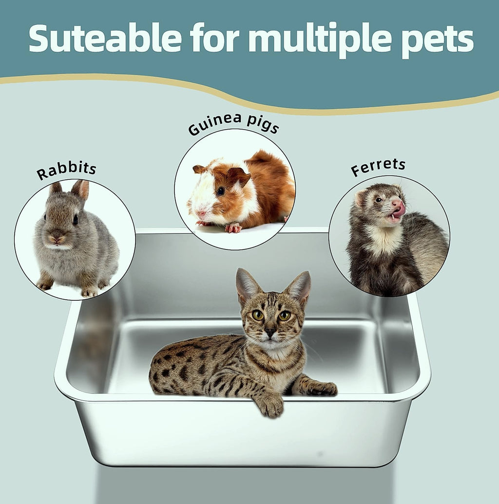 LOPYK Stainless Steel Cat Litter Box, Large 17.7" High-Sided Pan