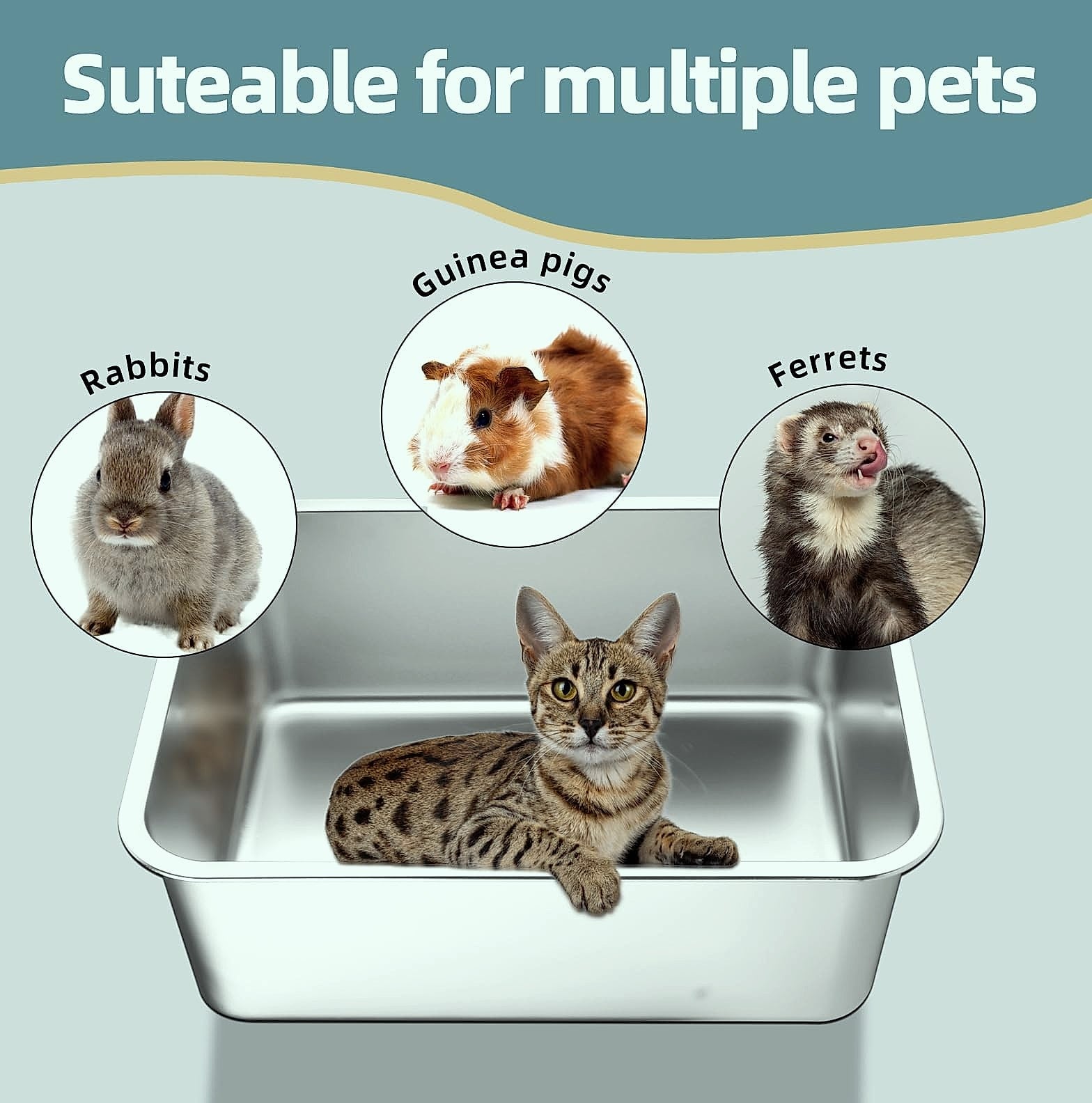 LOPYK Stainless Steel Cat Litter Box, Large 17.7" High-Sided Pan