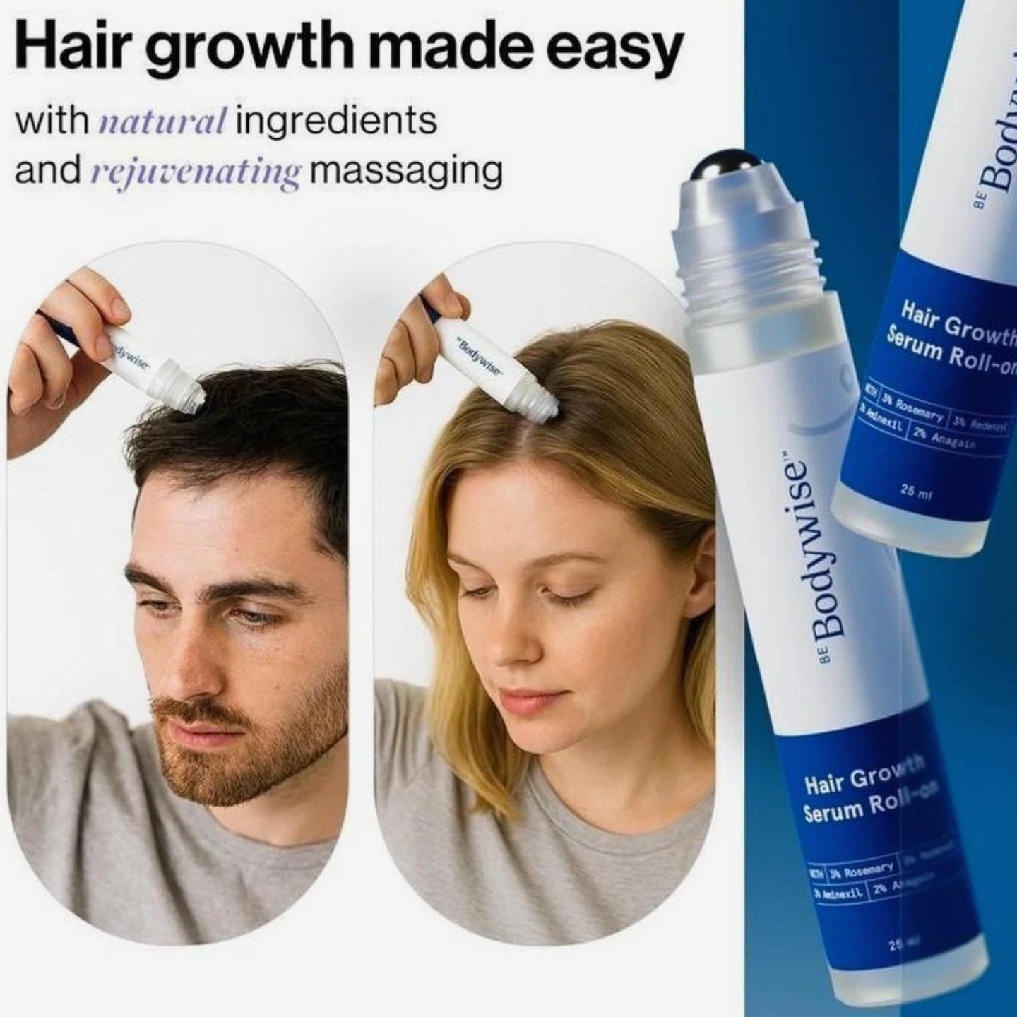 Bodywise Hair Growth Roll-On Serum for Men, Women