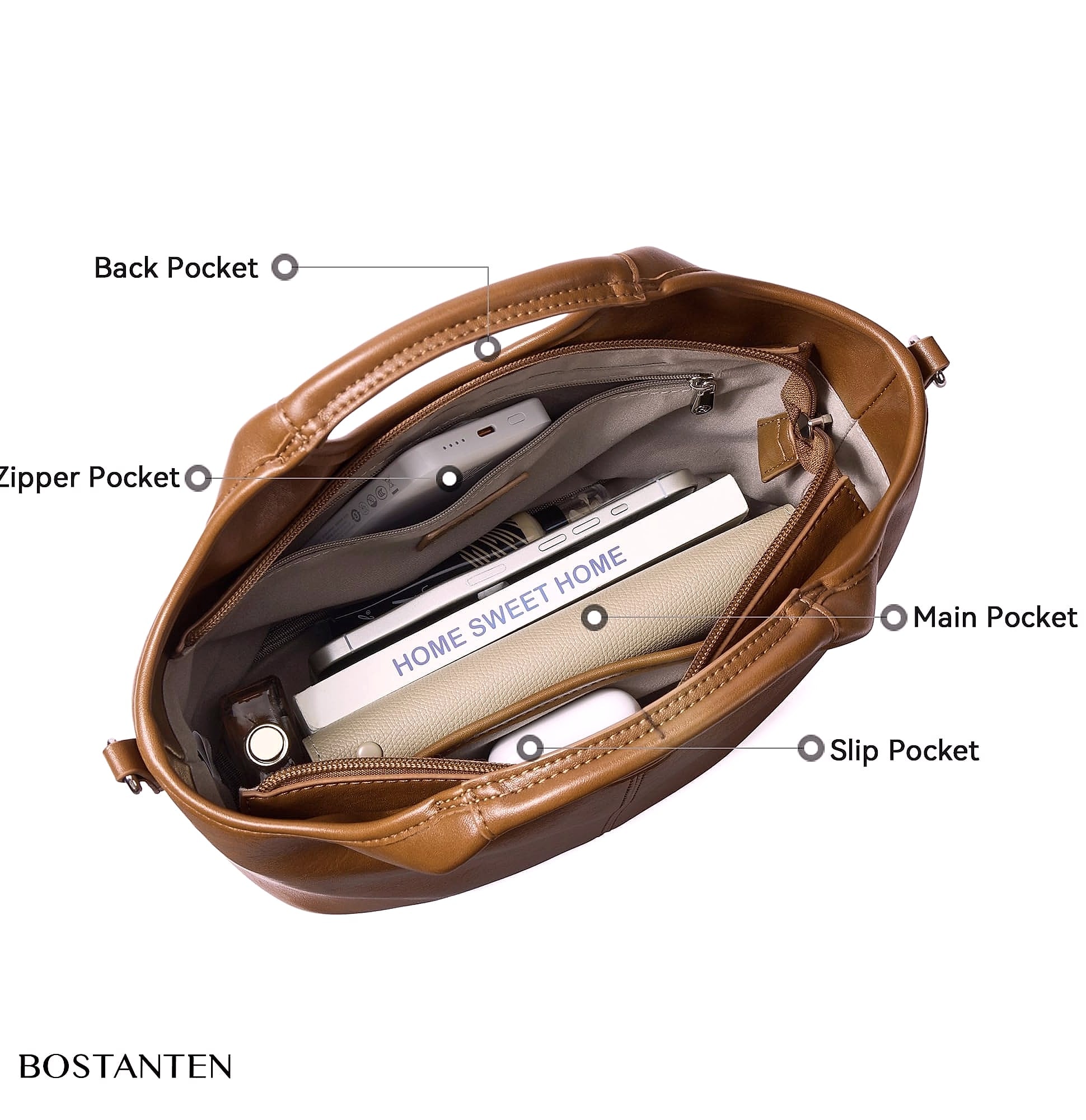 BOSTANTEN Vegan Leather Satchel Handbag with Detachable Strap