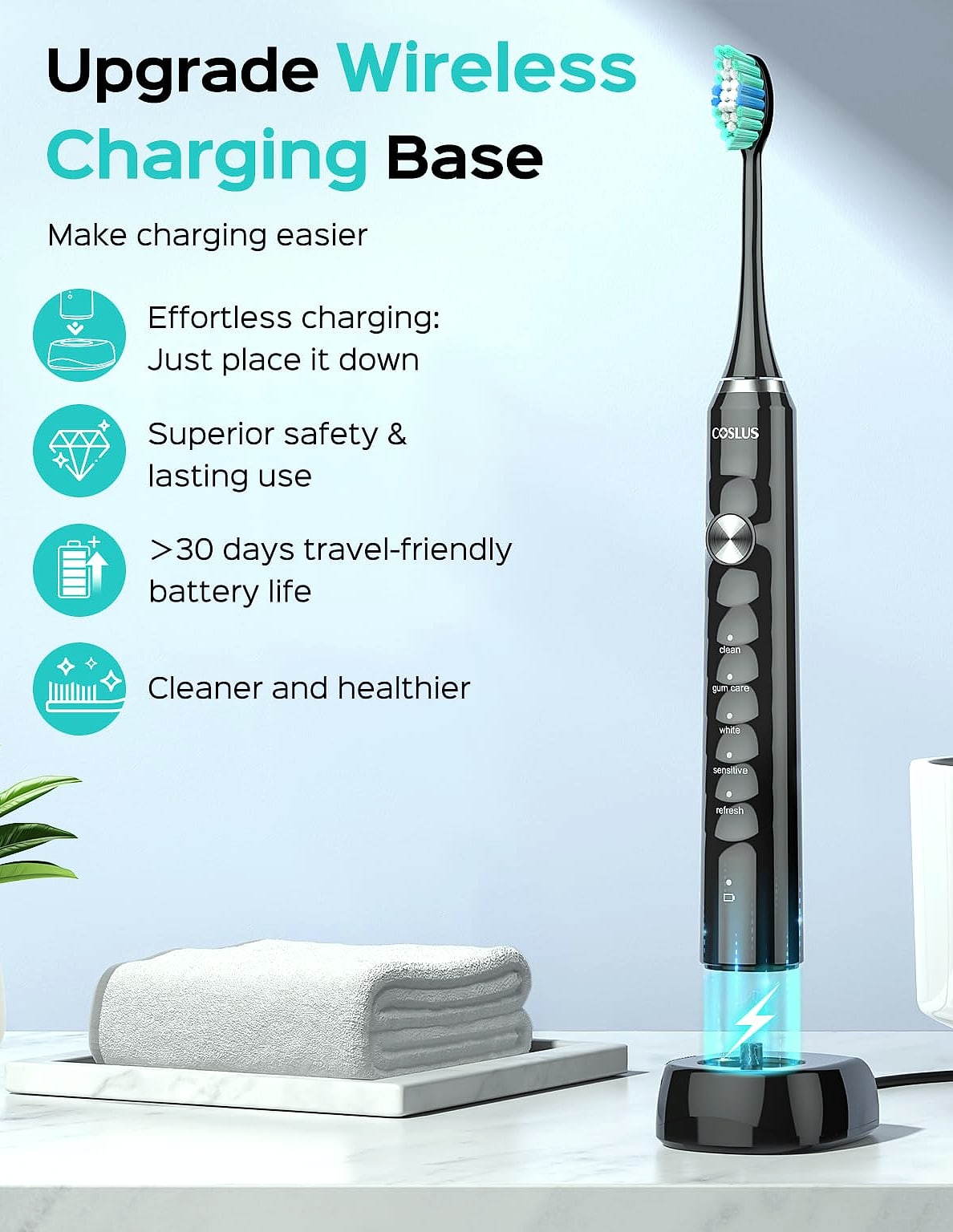 COSLUS C40 Sonic Electric Toothbrush, 47000 VPM Deep Clean
