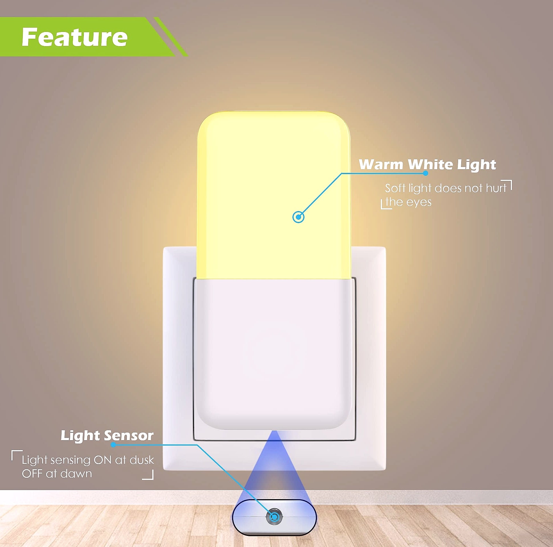 MAZ-TEK Plug-in Night Light with Dusk to Dawn Sensor, 6 Pack
