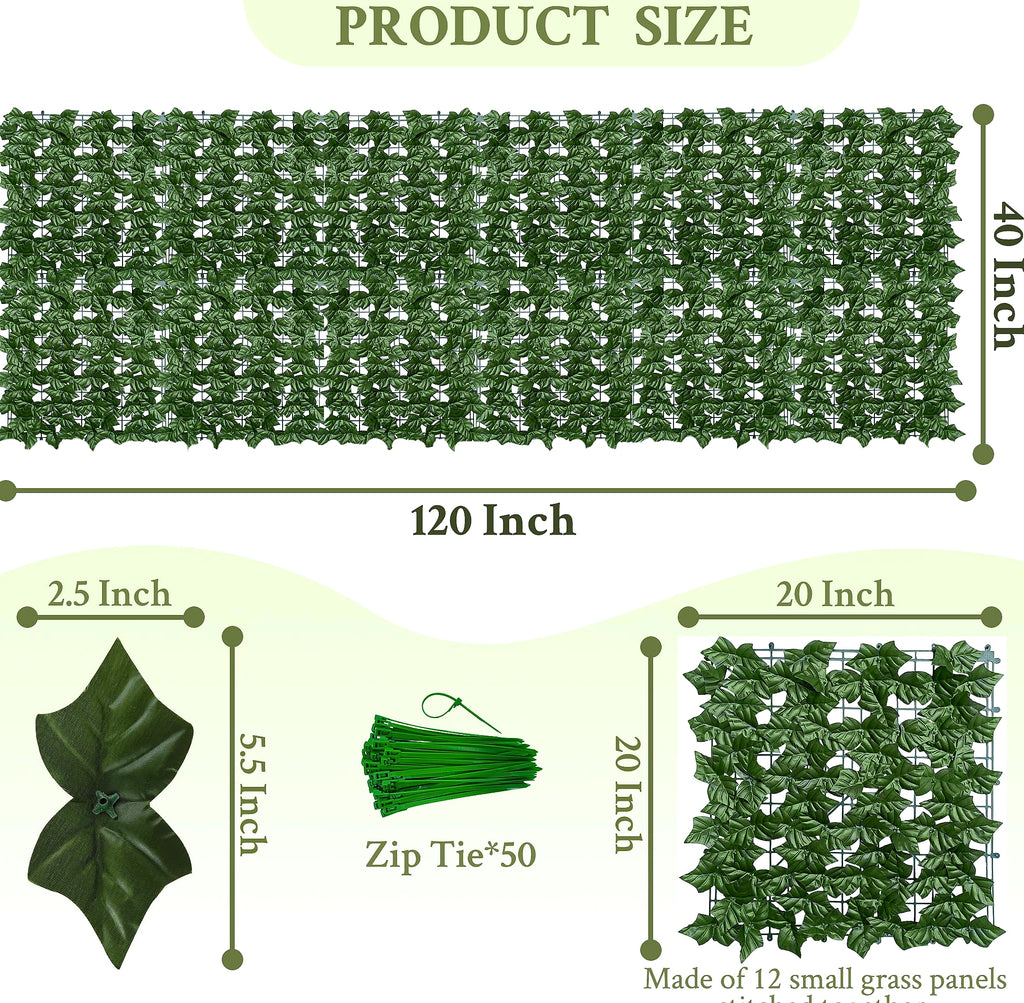 ODTORY 40x120 in Artificial Ivy Privacy Fence Screen with UV Protection