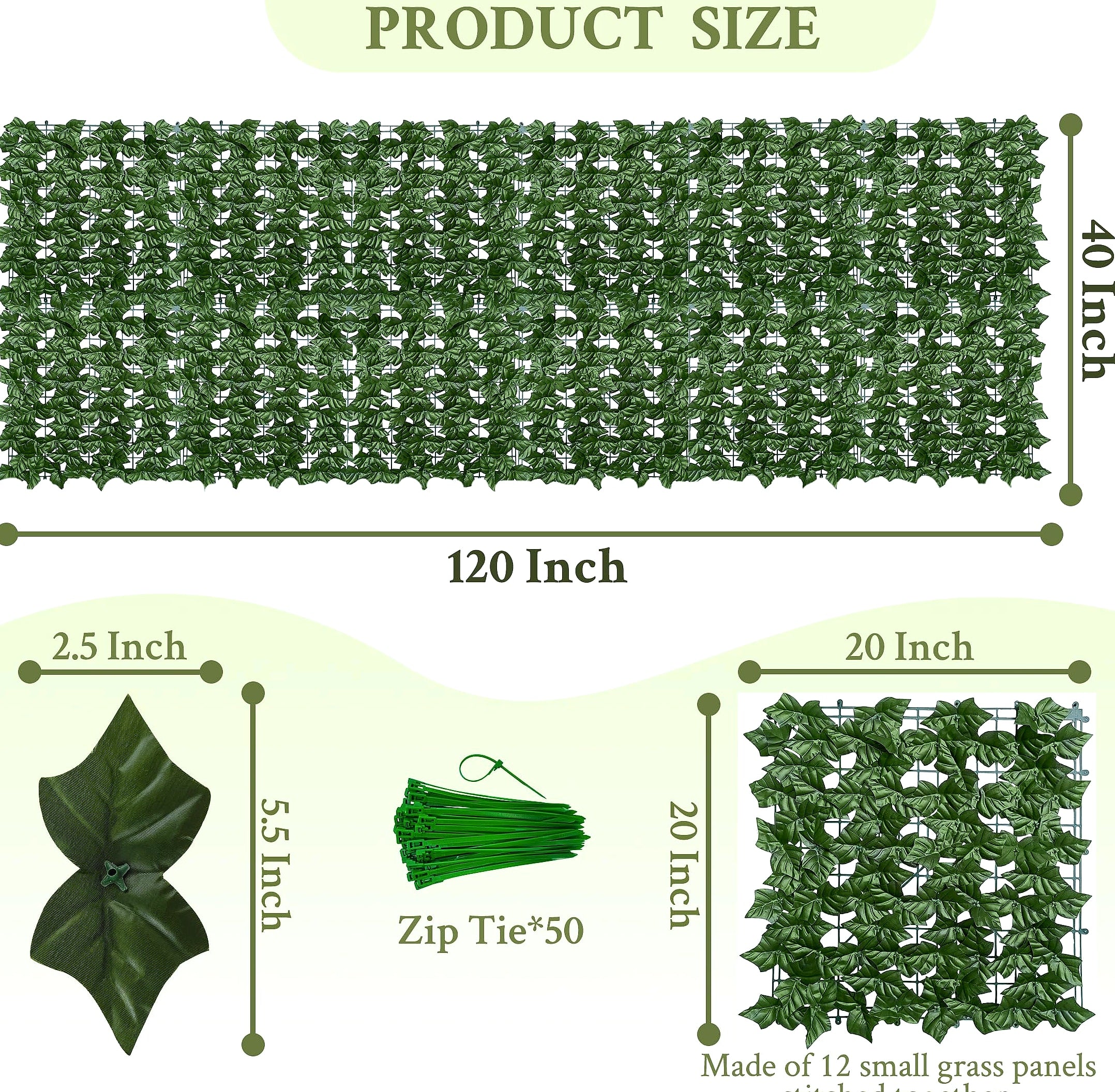 ODTORY 40x120 in Artificial Ivy Privacy Fence Screen with UV Protection