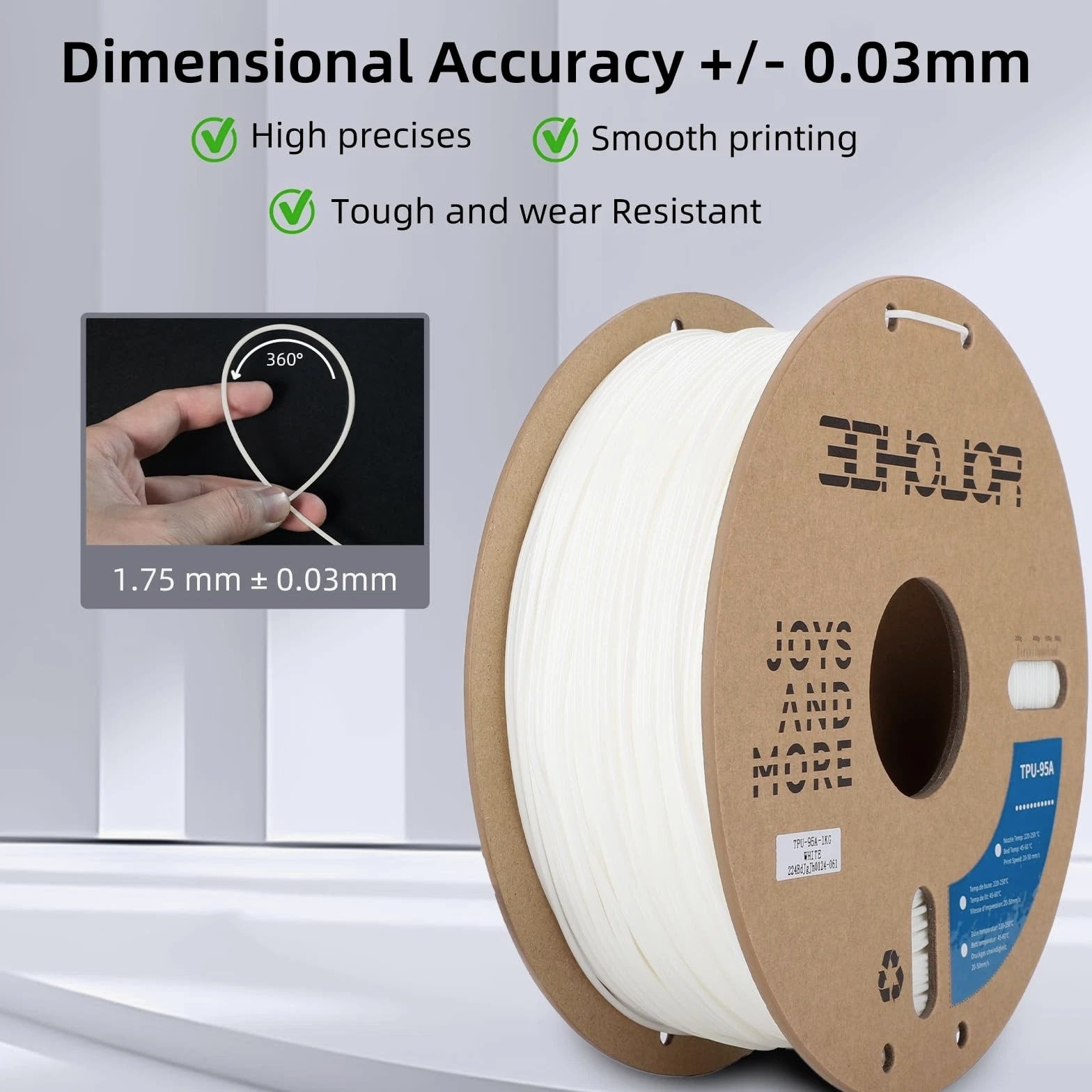 TPU Filament 1.75mm TUP95A 3D Printer Flexible Soft Filament 1kg ...