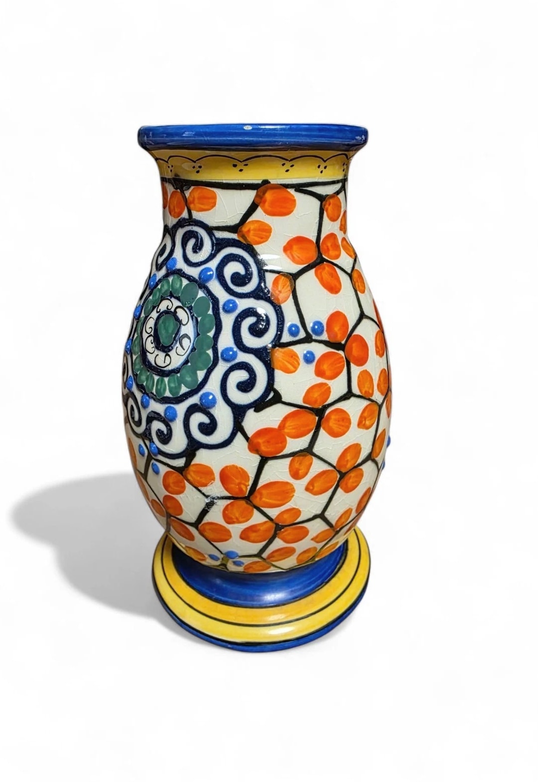 VTG Art Deco Hand Painted Ceramic Vase Czechoslovakia Pottery And Glass Decor
