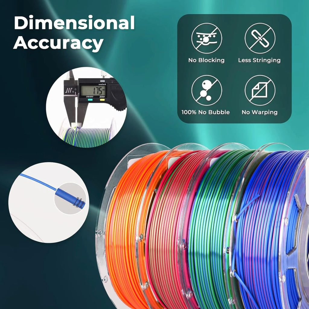 Silk PLA 3D Printer Filament Bundle Shiny Multicolor Dual Filament 1.75mm Pack