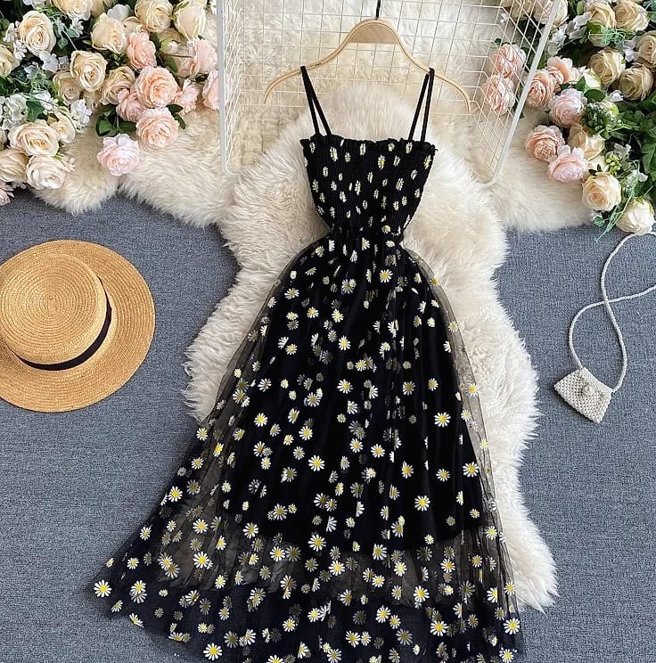 YUOOMUOO Women's Floral Print Mesh Party Dress