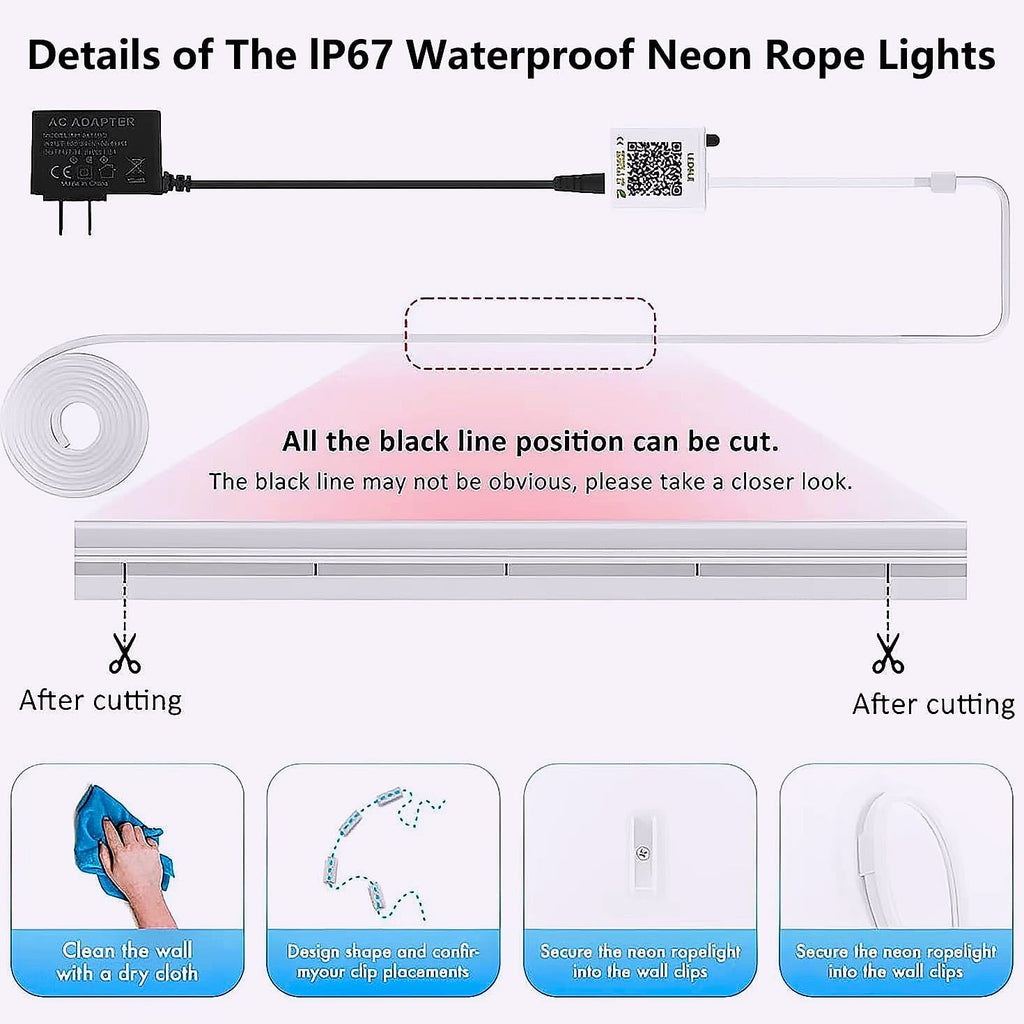 SILFU 50ft RGB LED Neon Strip Lights with Music Sync and Remote
