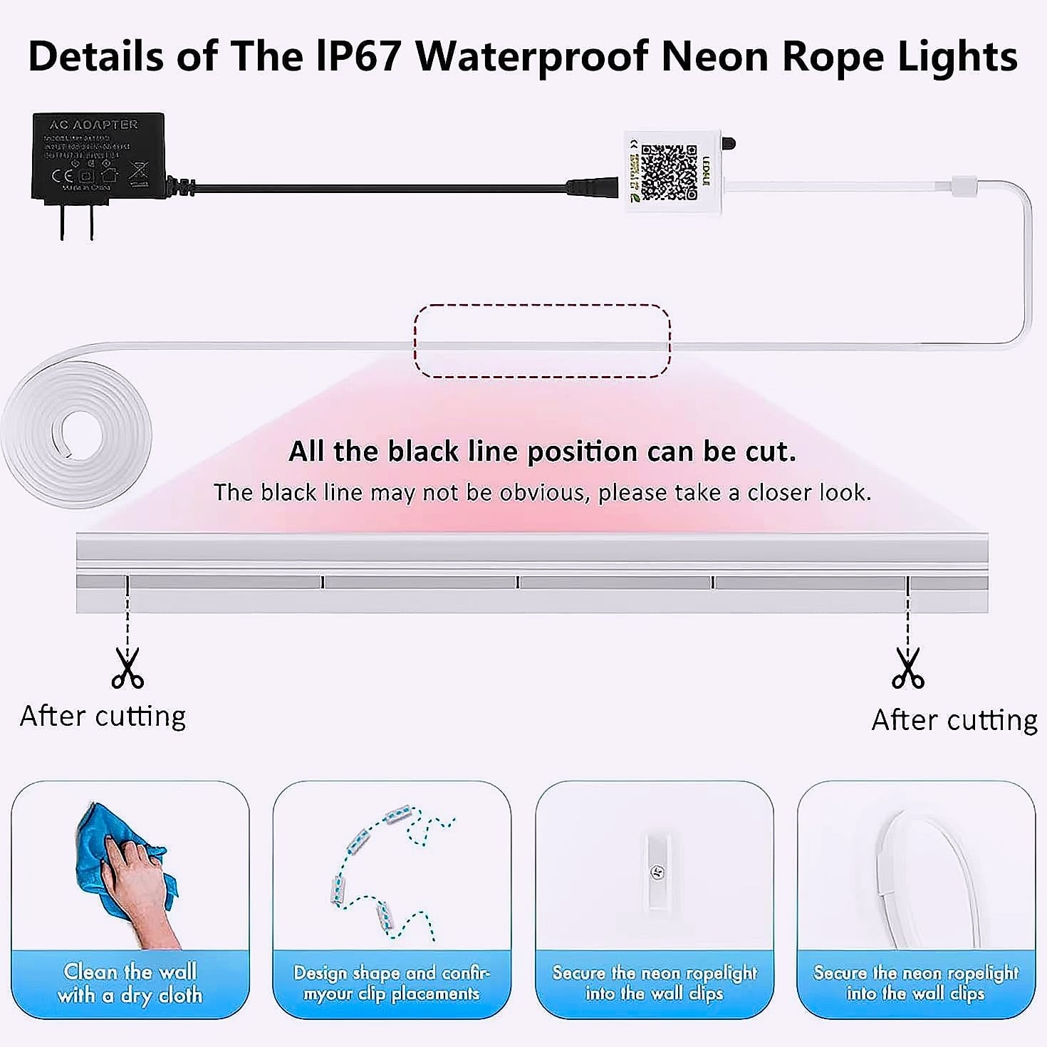 SILFU 50ft RGB LED Neon Strip Lights with Music Sync and Remote