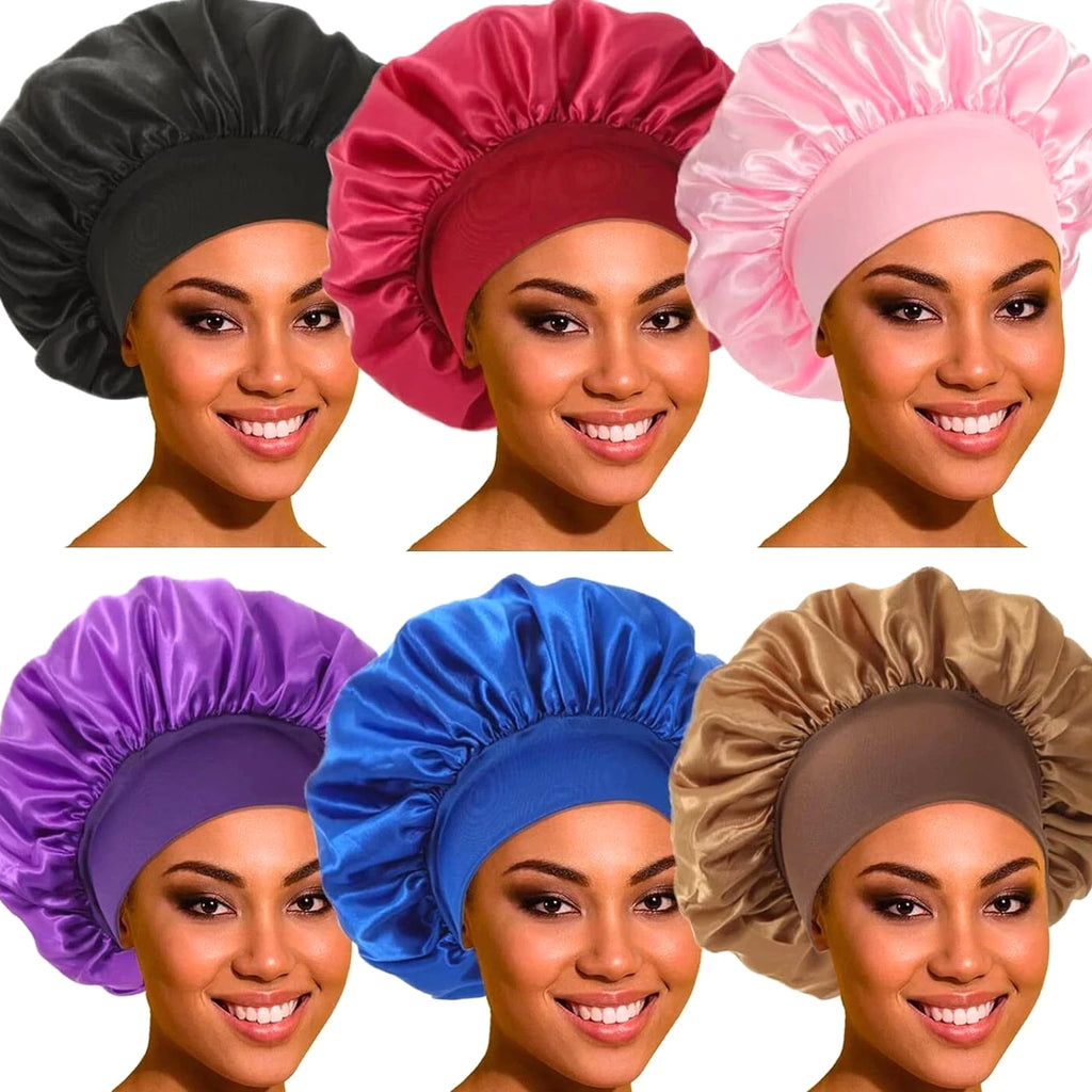 Women Satin Bonnet Night Sleep Cap, Silk Head Cover with Wide Elastic Band Hair Hat