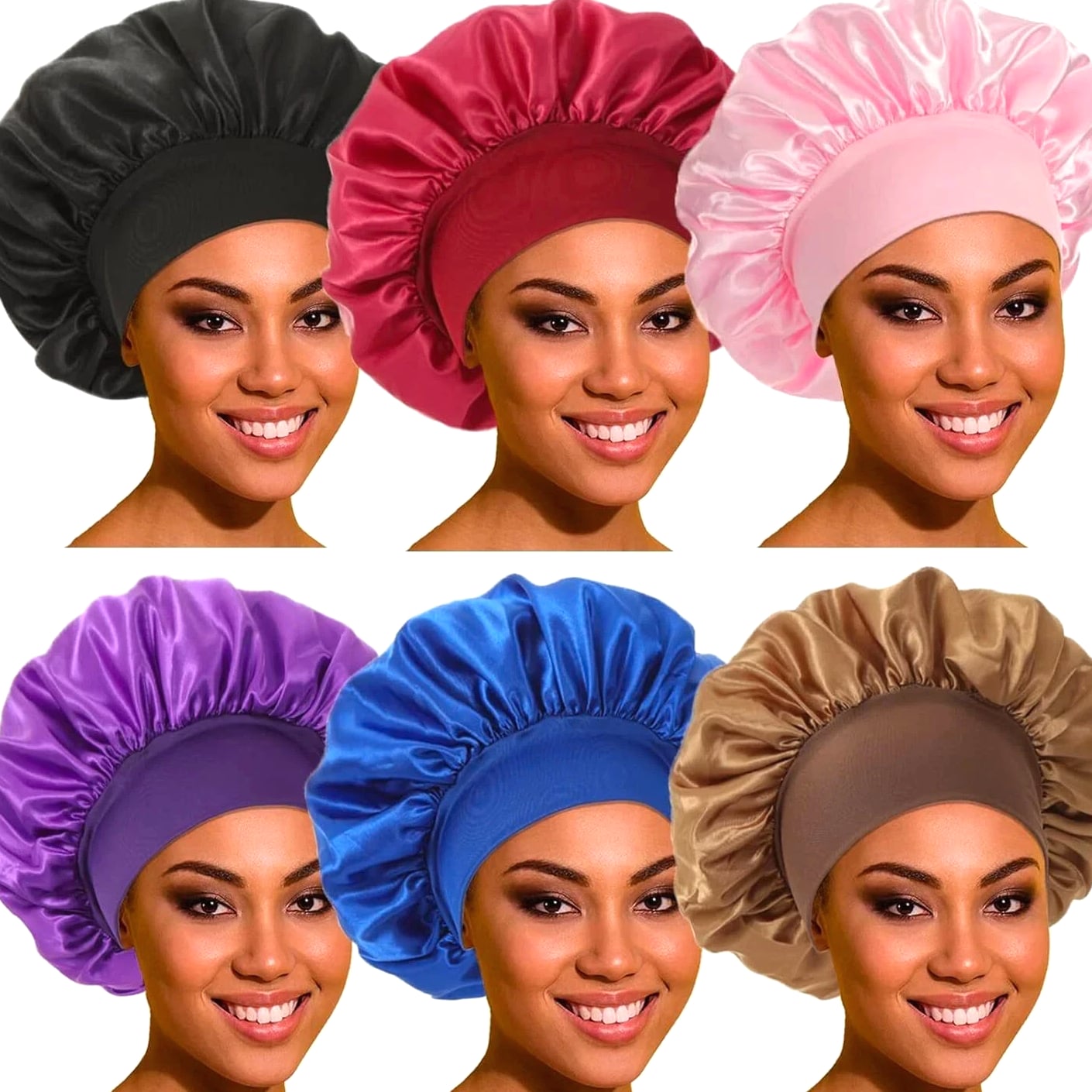 Women Satin Bonnet Night Sleep Cap, Silk Head Cover with Wide Elastic Band Hair Hat