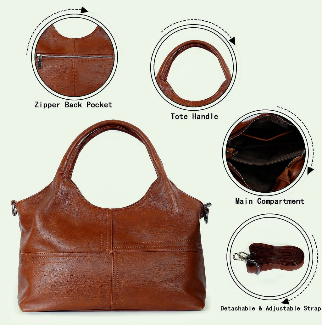 KOGTLA Medium Vegan Leather Tote Handbag with Detachable Strap