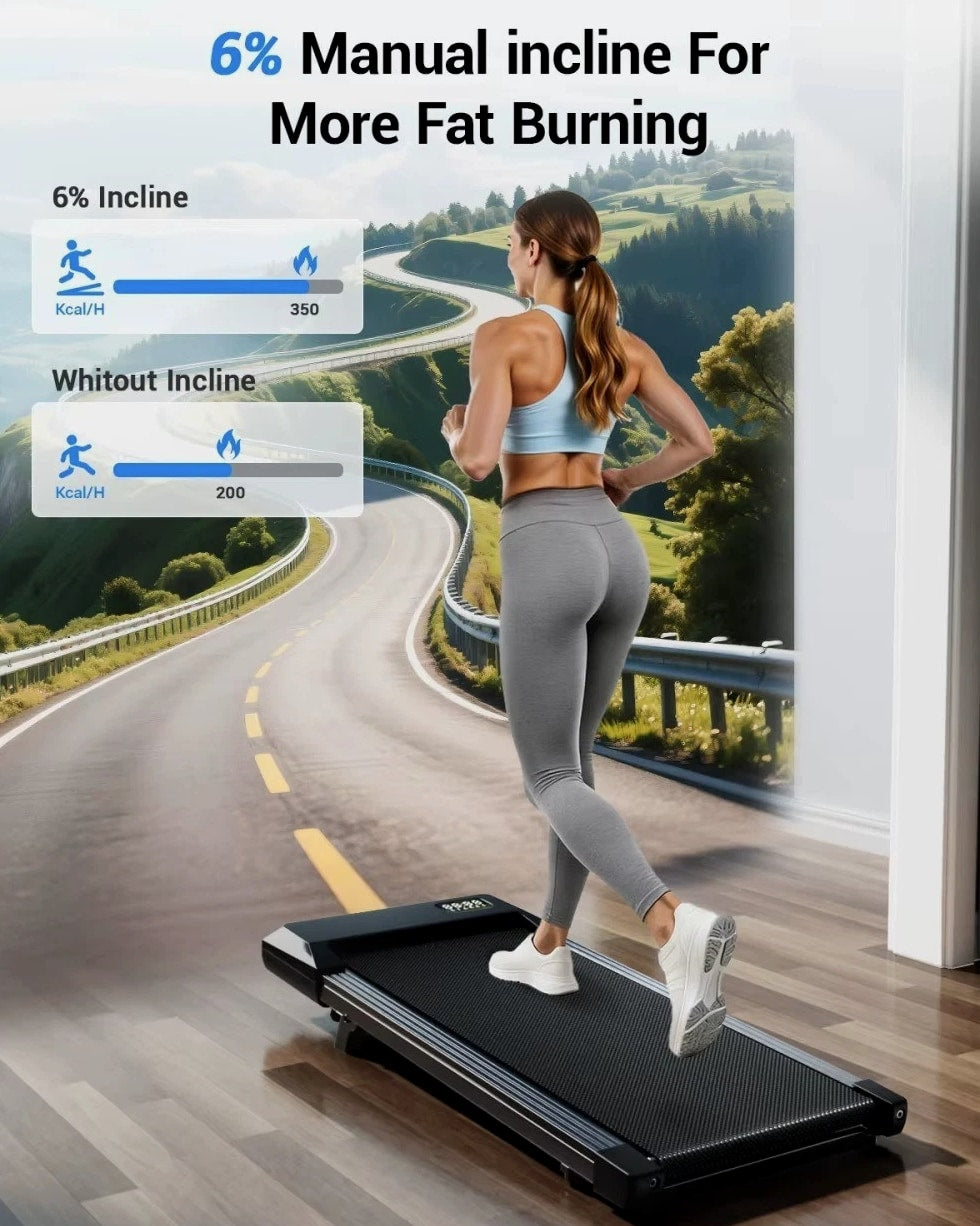 Under Desk Treadmill 2.5HP Walking Pad with 6% Slope Quiet Home Office 300lbs