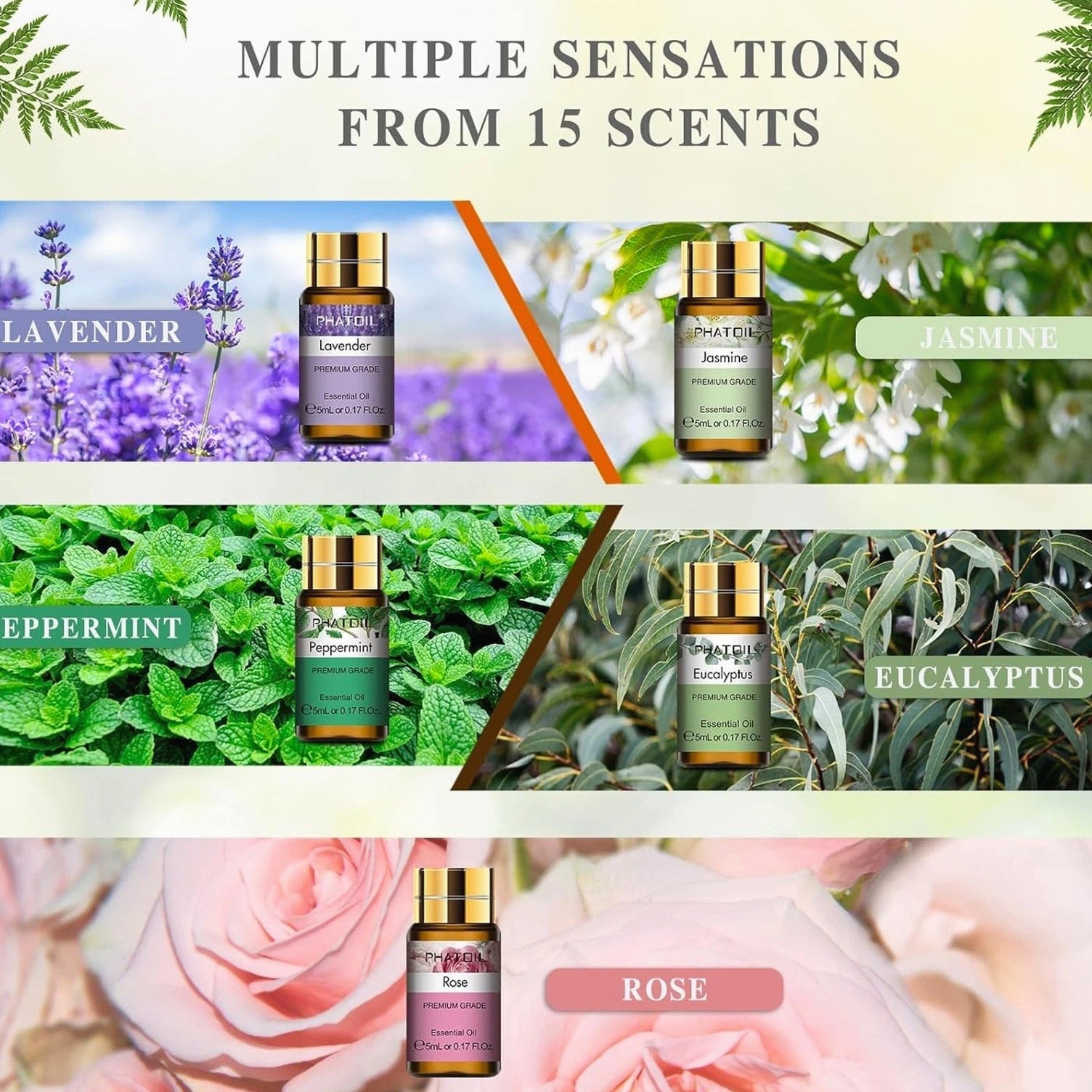 Pure Essential Oils Set 15x 5ml - for Diffusers, Home Care, Candle Making
