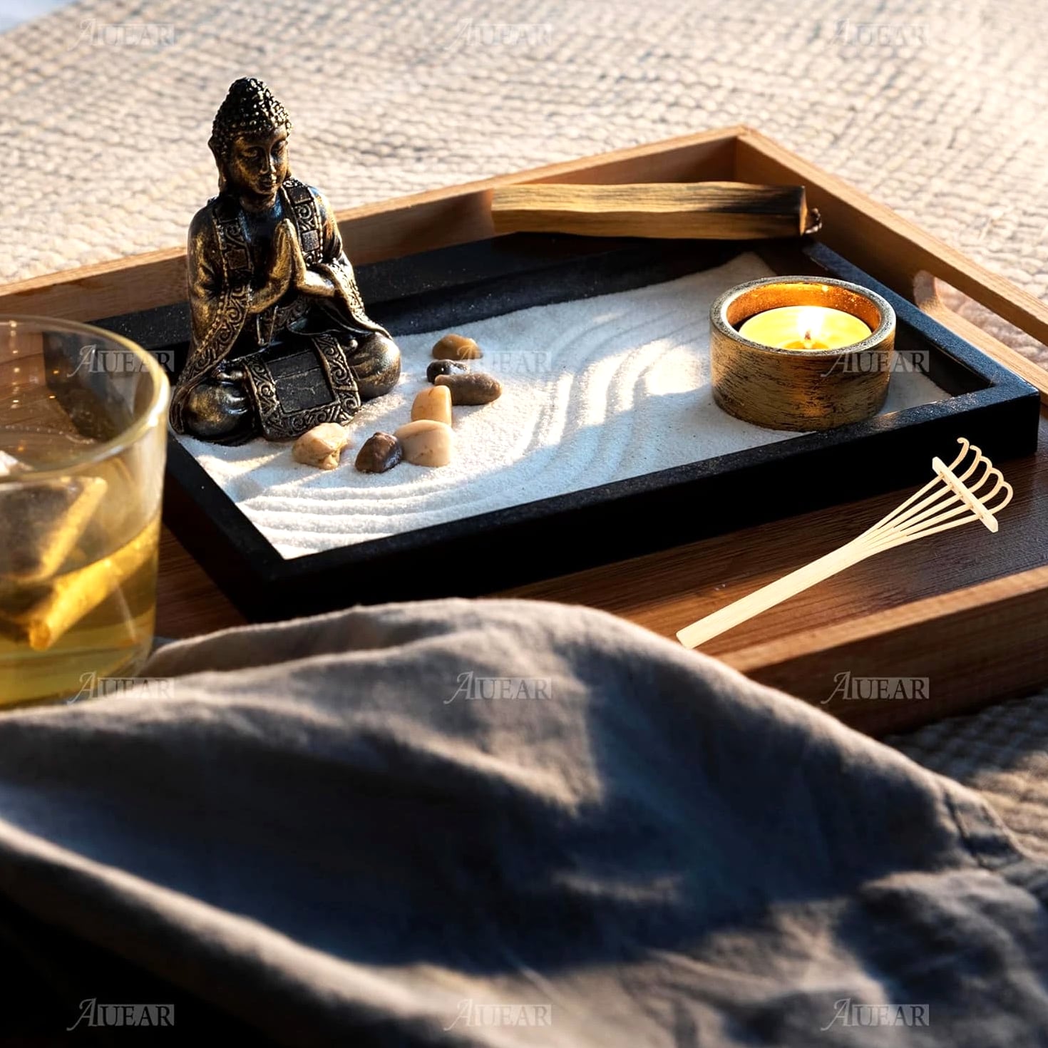 , Set of 3 Mini Zen Sand Rakes Bamboo Rock Garden Tray Rake Tools for Home Offic