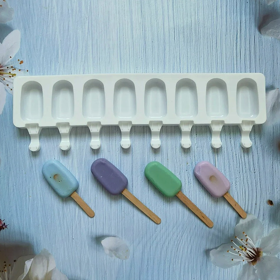 8-Hole Silicone Popsicle Mold for Homemade Ice Cream and Fruit Juice