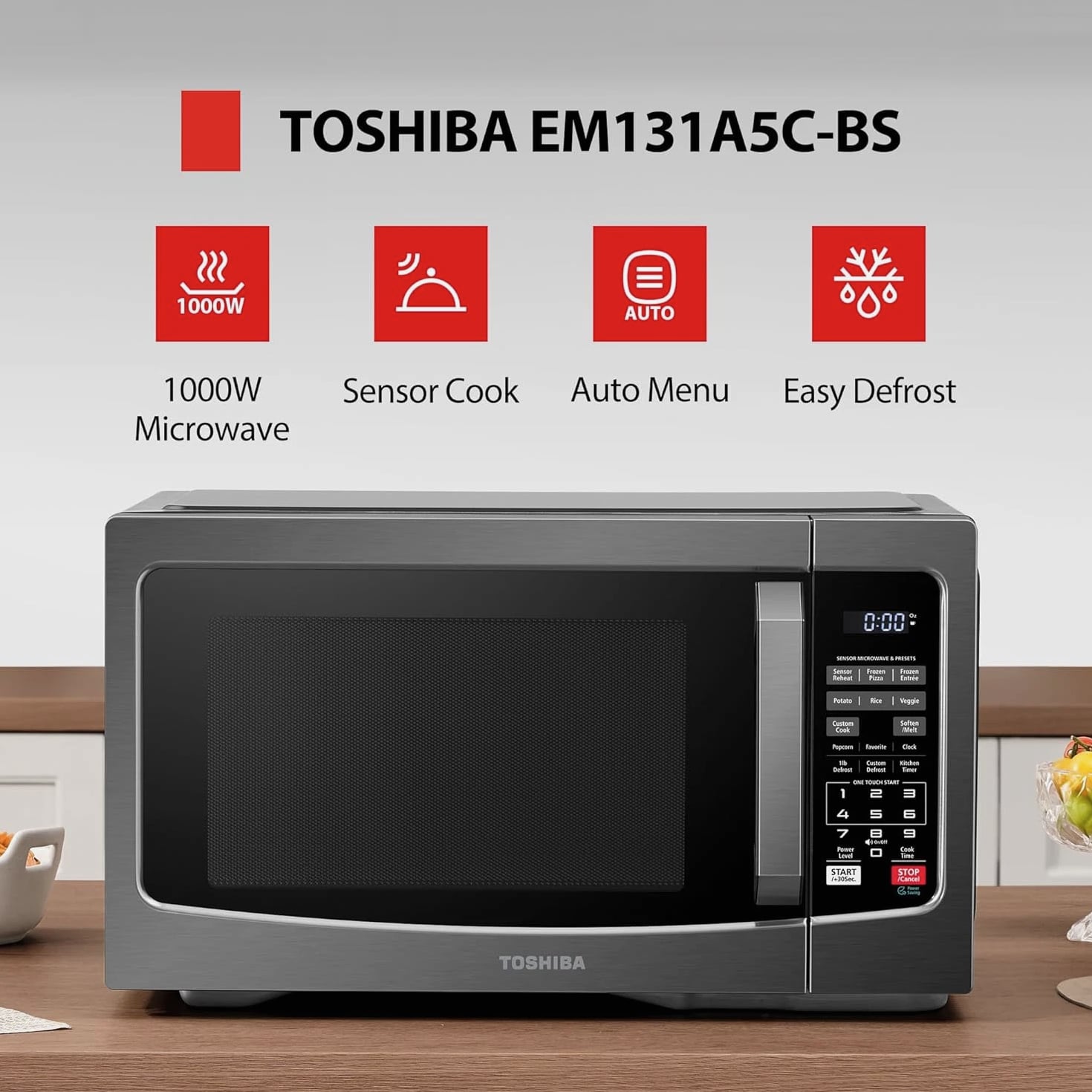 1.2 Cu Ft 1000 Watt Countertop Microwaves Ovens Smart Humidity Sensor 10 Levels