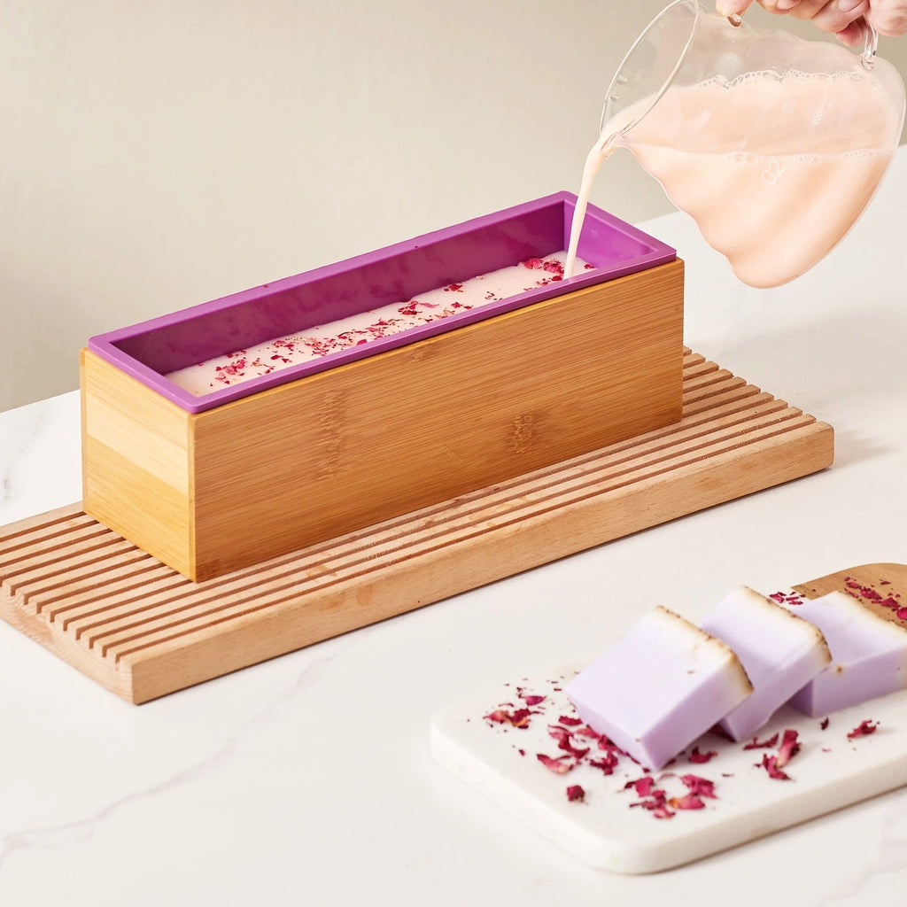 Soap Making Kit with Bamboo Cutting Box, Silicone Mold, Stainless Steel Cutters
