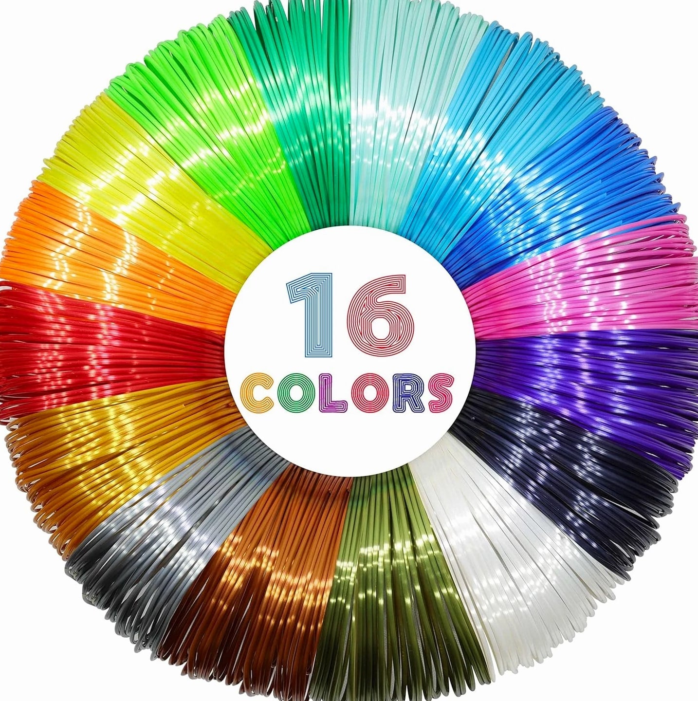 16 Colors Silk Shiny PLA Filament Sample Pack, Each Color 4 Meter Length, Total