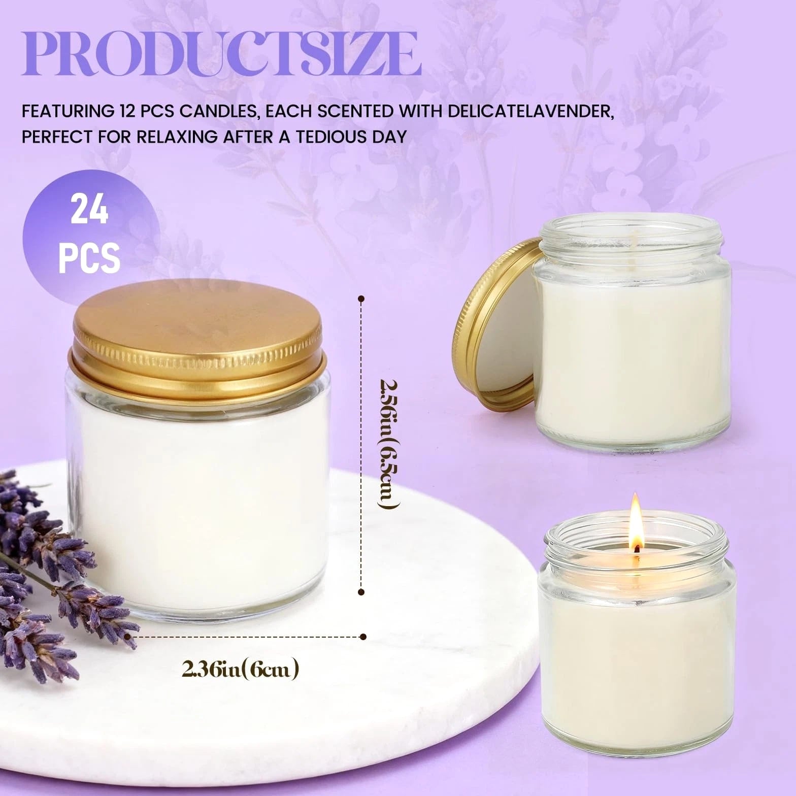 24 Pcs 4oz White Soy Wax Candles - Lavender Scented Candle Gift Set, Bulk Wed...